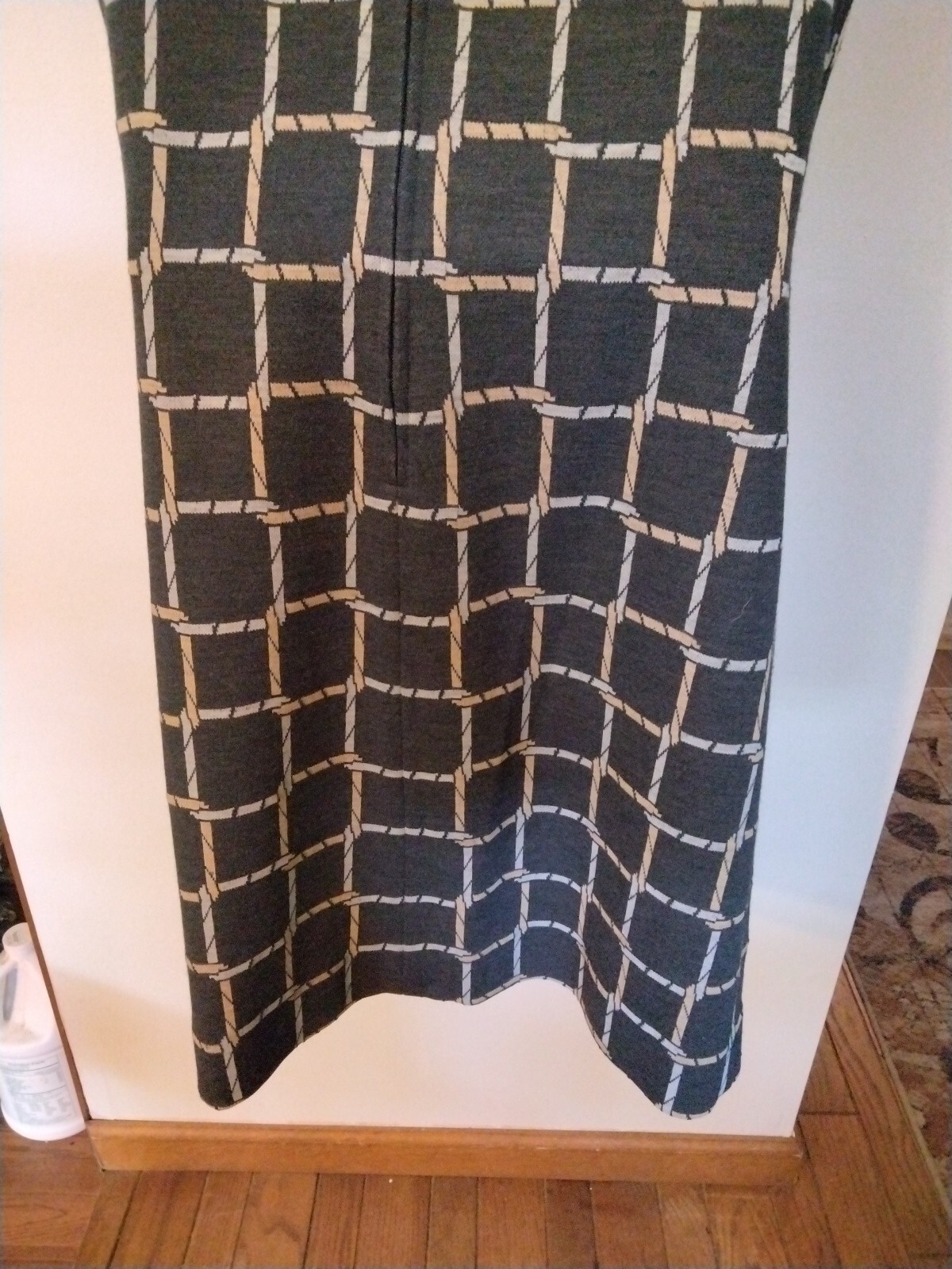 Vintage 1960s Leslie Fay Knit Dress Large Xl dark gray black ? abstract