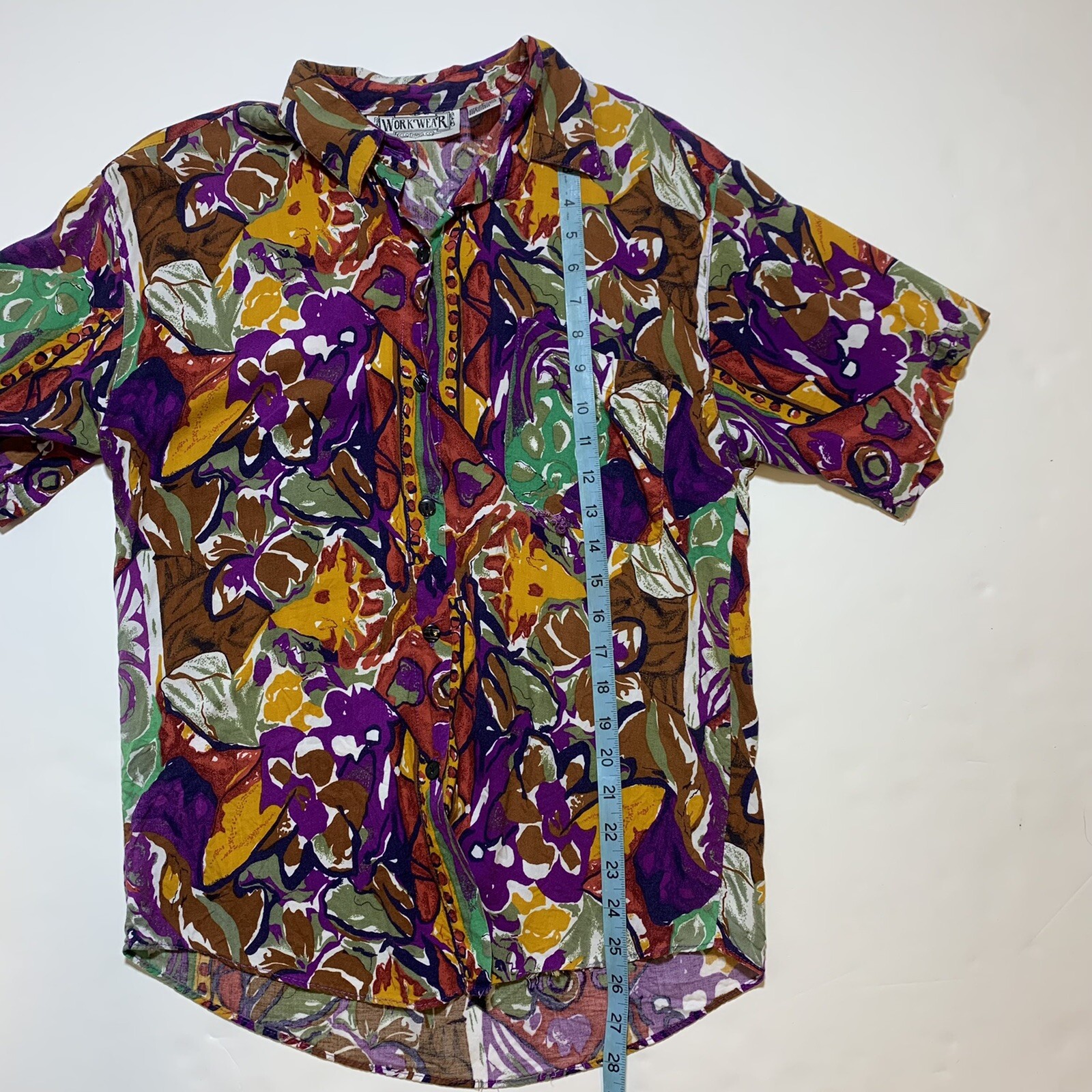 Vintage 90s Work Wear Clothing Co Abstract Art Print Rayon Shirt Blouse Small