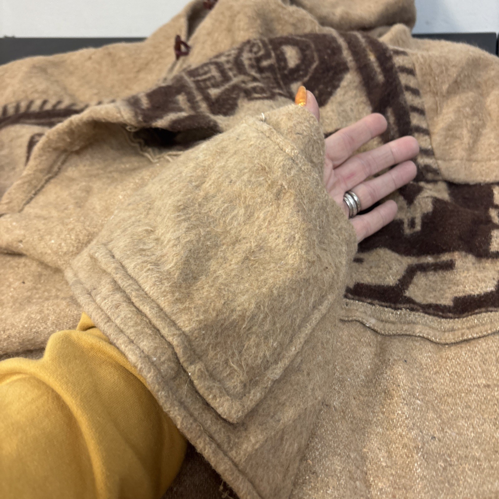 Vintage Aztec Hooded Wool Blend Poncho Jacket With Pockets One Size – S To 3xl