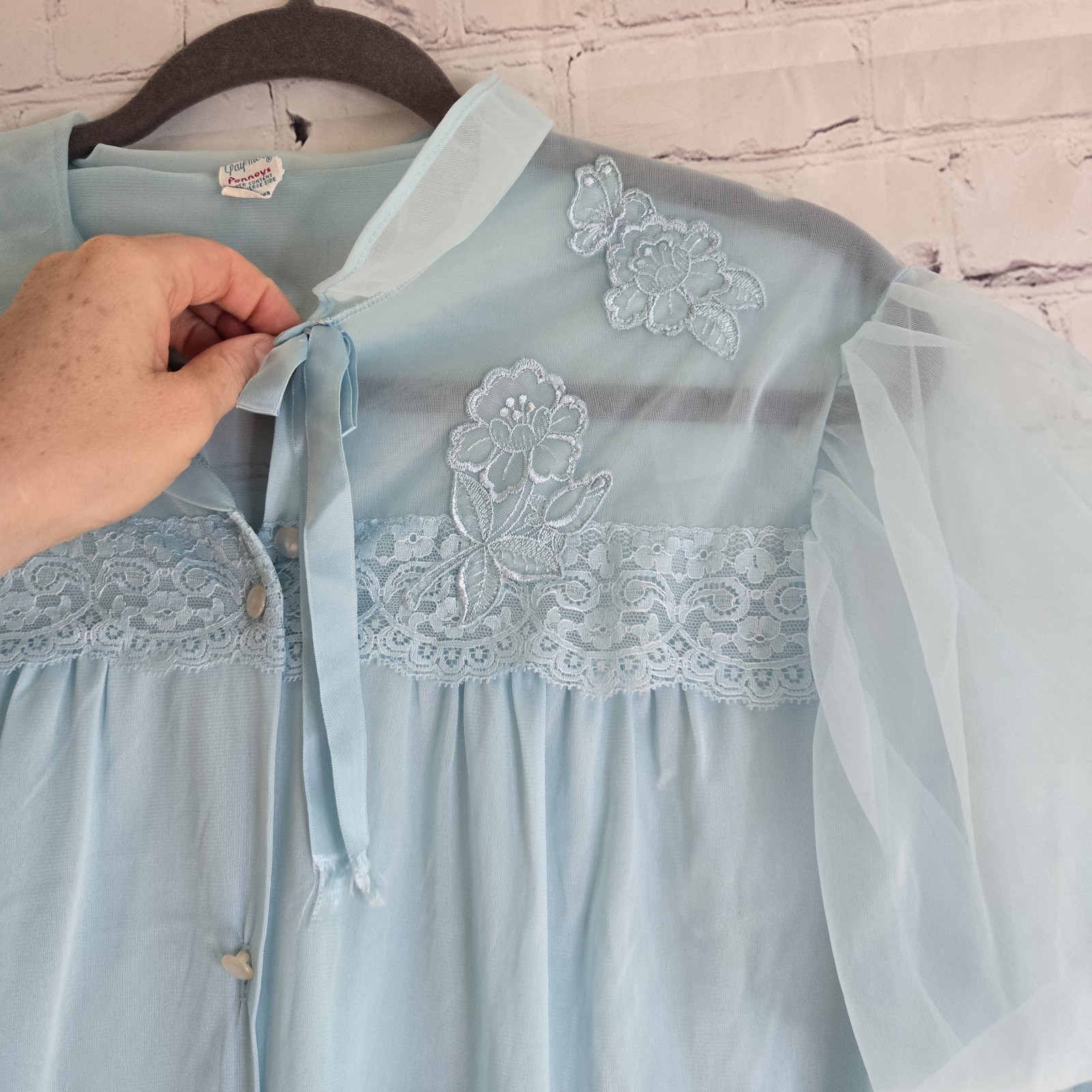 Vintage 60s Gaymode Penney’s Light Blue Babydoll Puff Sleeve House Coat Gown