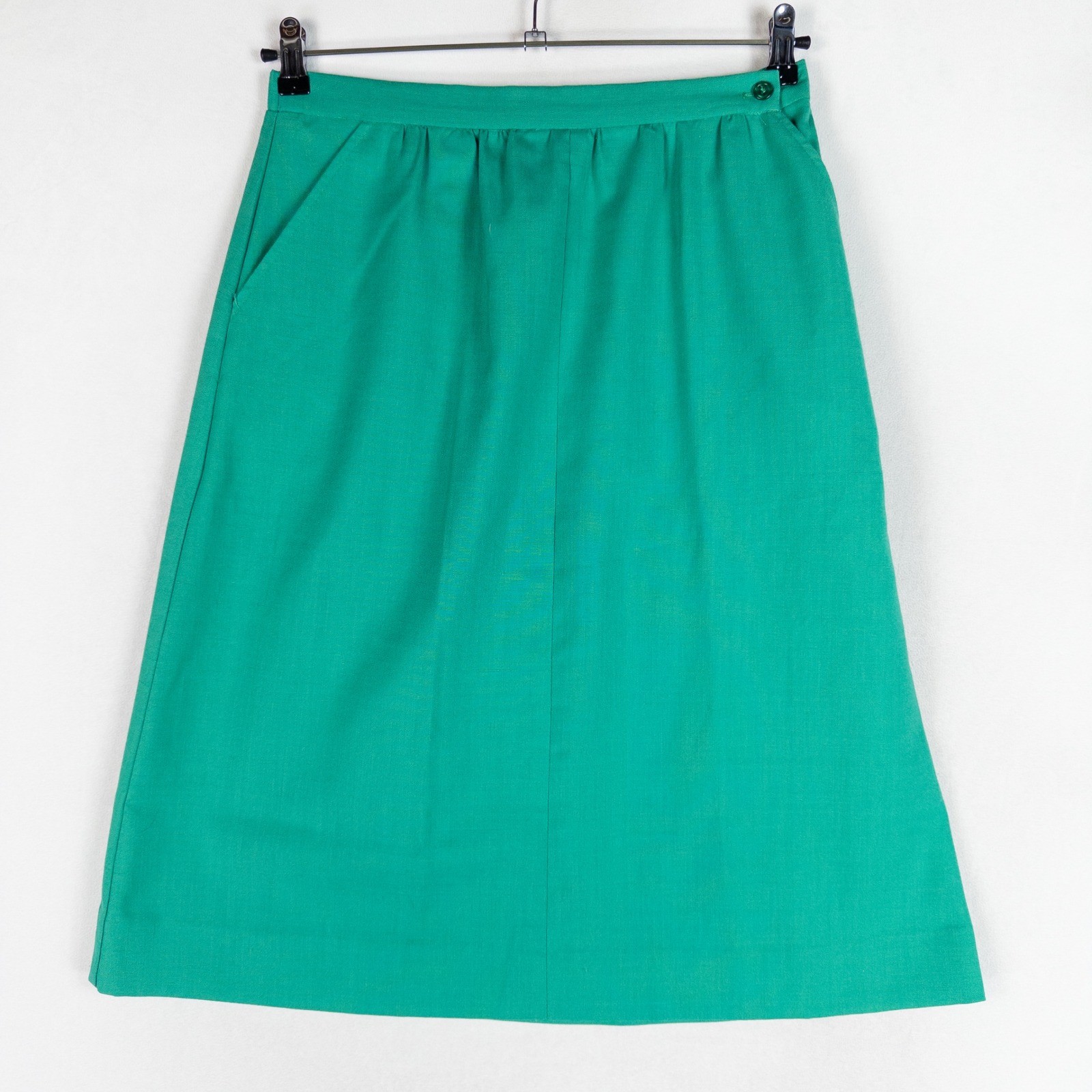 Cos Cob Womens A-Line Midi Skirt 15/16 Green Vintage Elastic Waist Pockets 80s