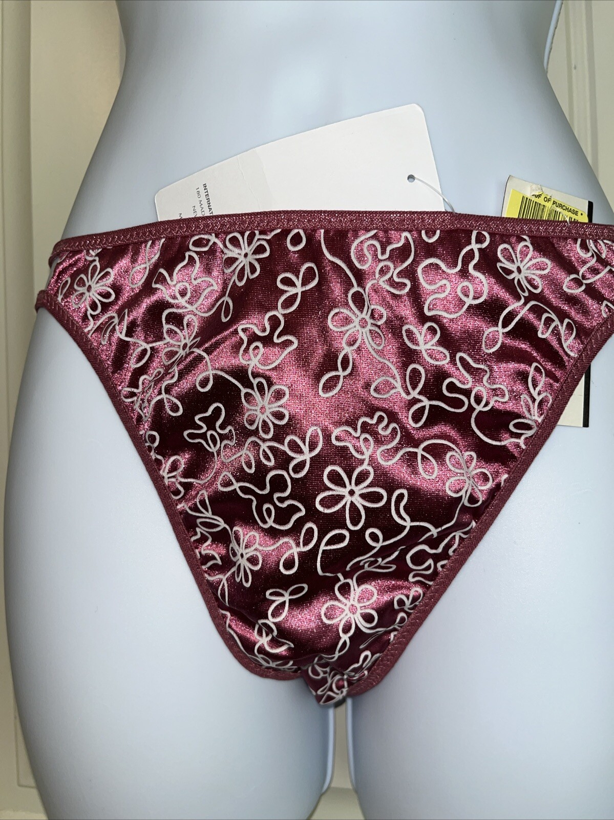 Vintage Panties Satin Hi-cut Bikini Strappy Foil Rene Rofe CISSY NWT