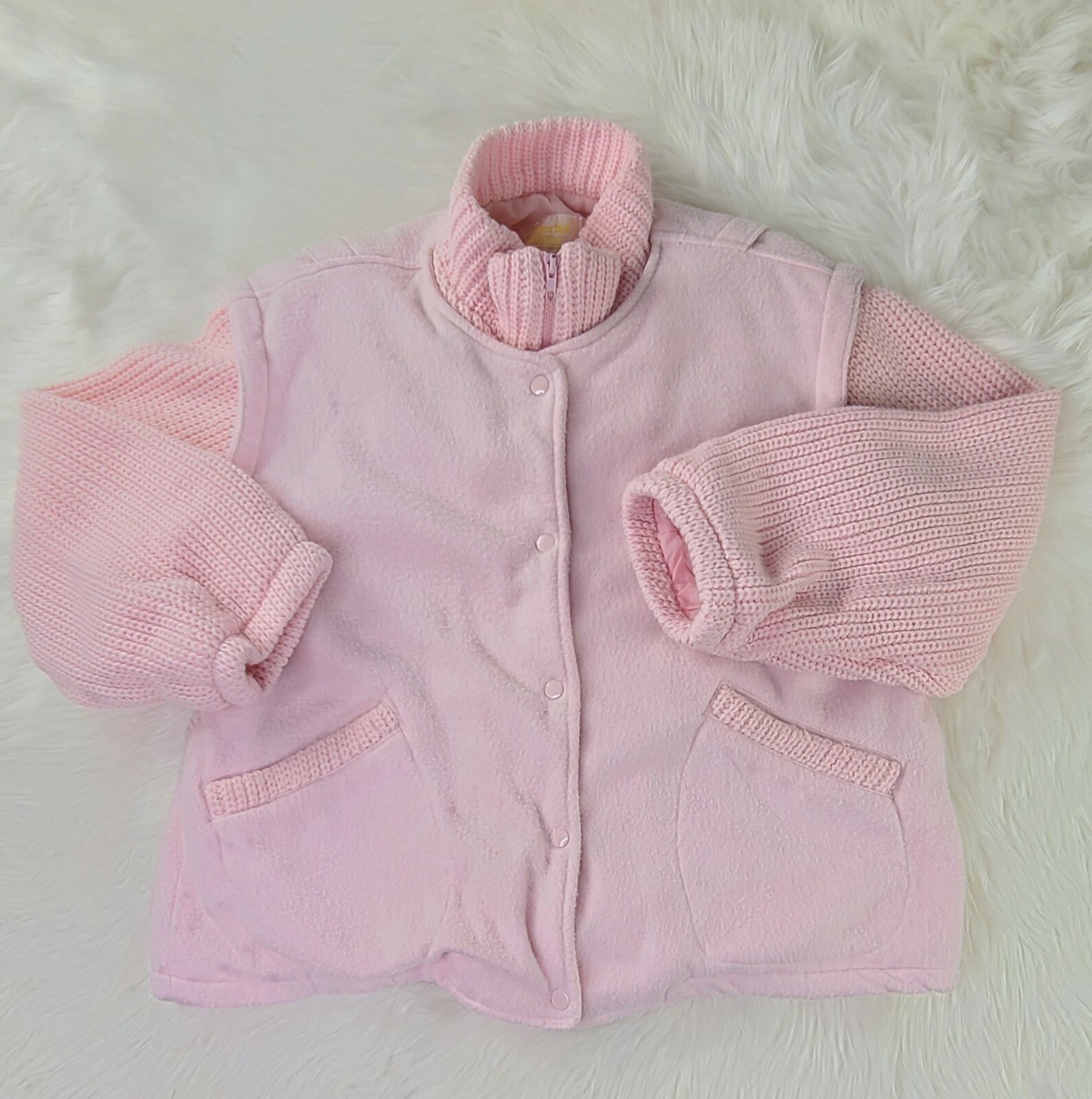 VTG 70s FINGERHUT FASHIONS Womens Pink heavy knitted button up Shipped Promptly