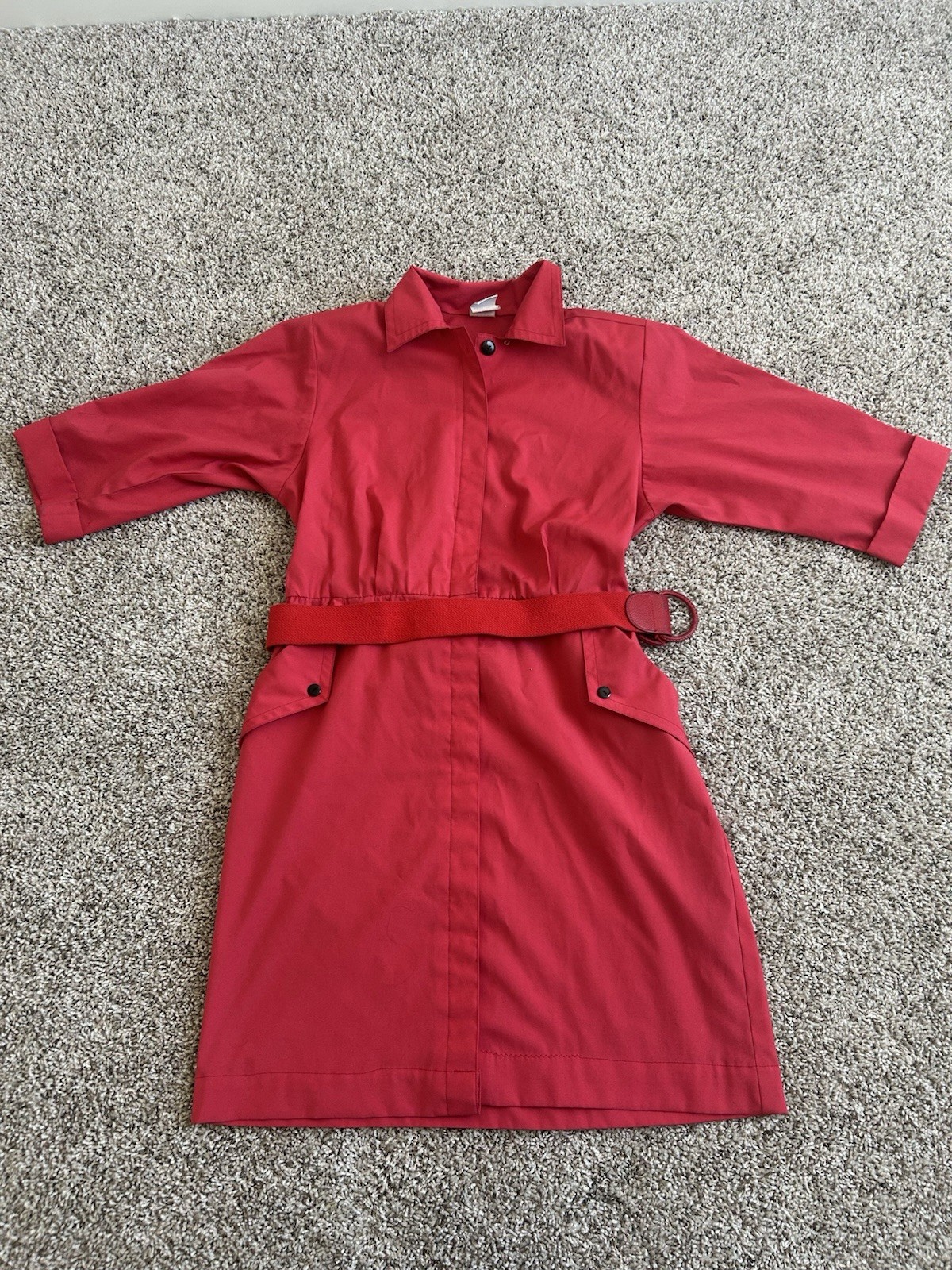 Vintage 80s Petites by Willi Red Belted Shirt Dress Made USA Utility Dress
