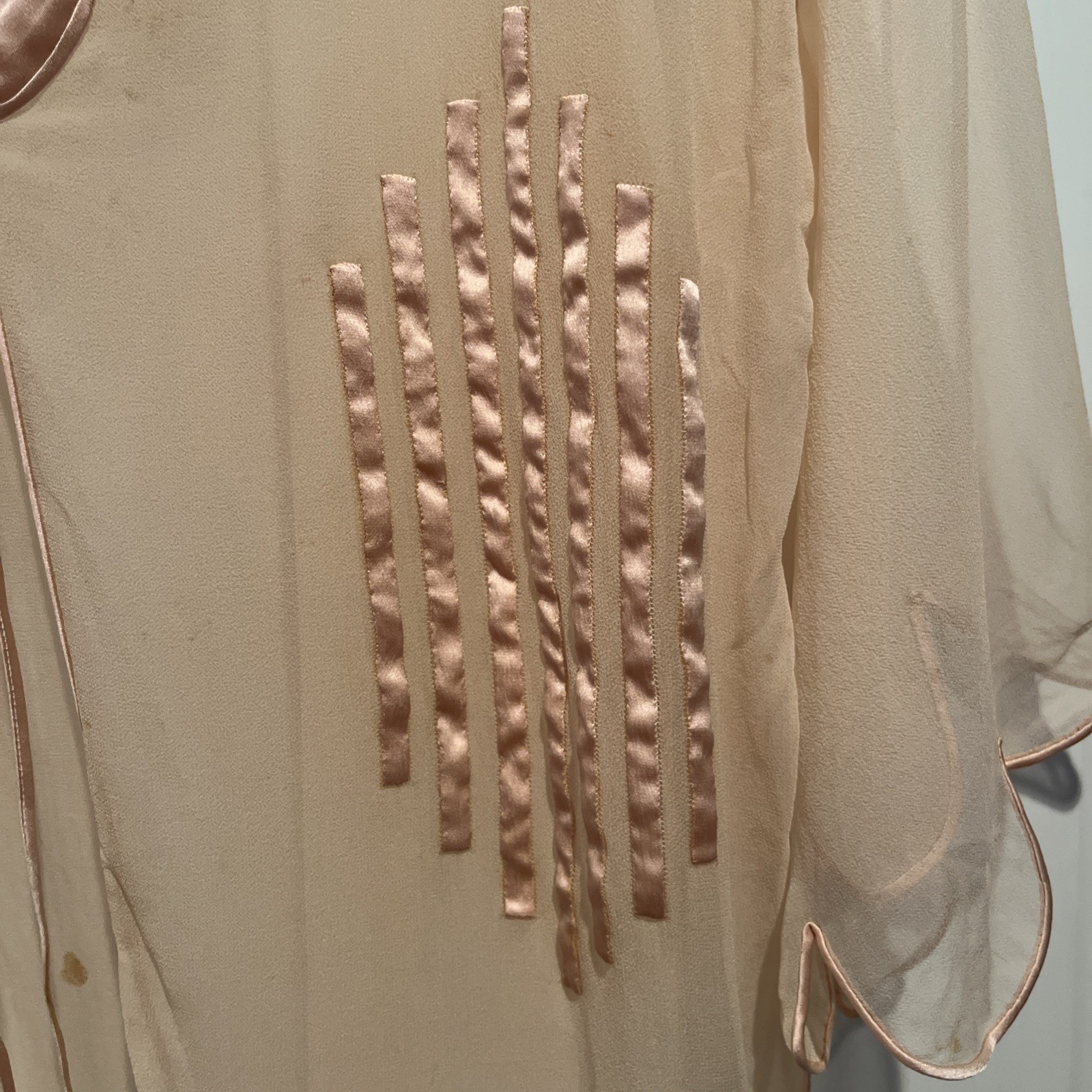 Antique 1920s Pink Silk Chiffon Peignoir Dressing Robe Satin Art Deco Lingerie
