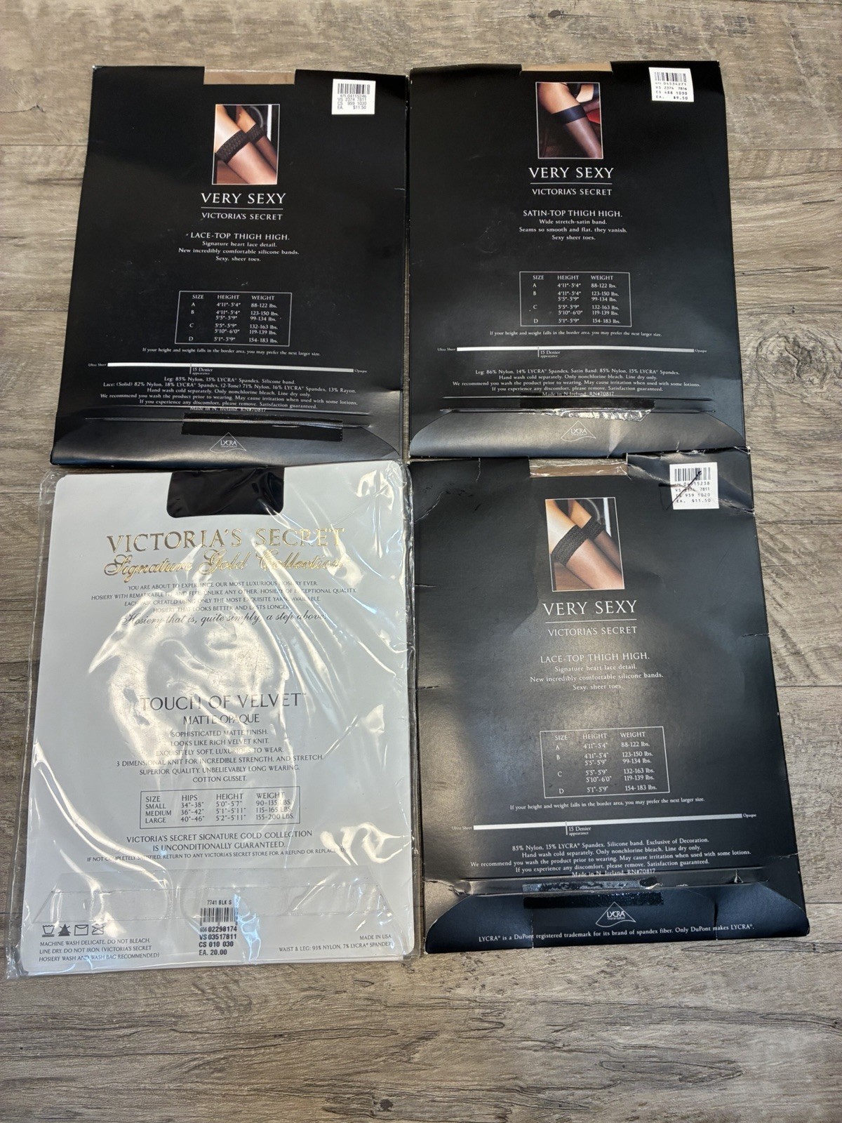 Victoria Secret 4 Lace Top Satin Nude Black Gold Collection Pantyhose SM Variety