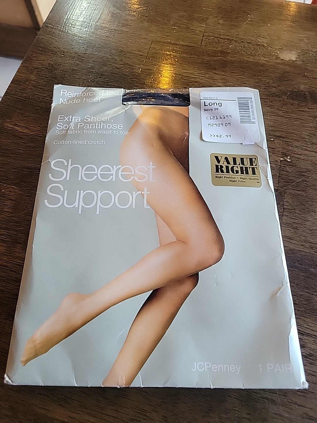 JCPenney Sheerest Support Pantihose Extra Sheer Reinforced Toe Navy Long J