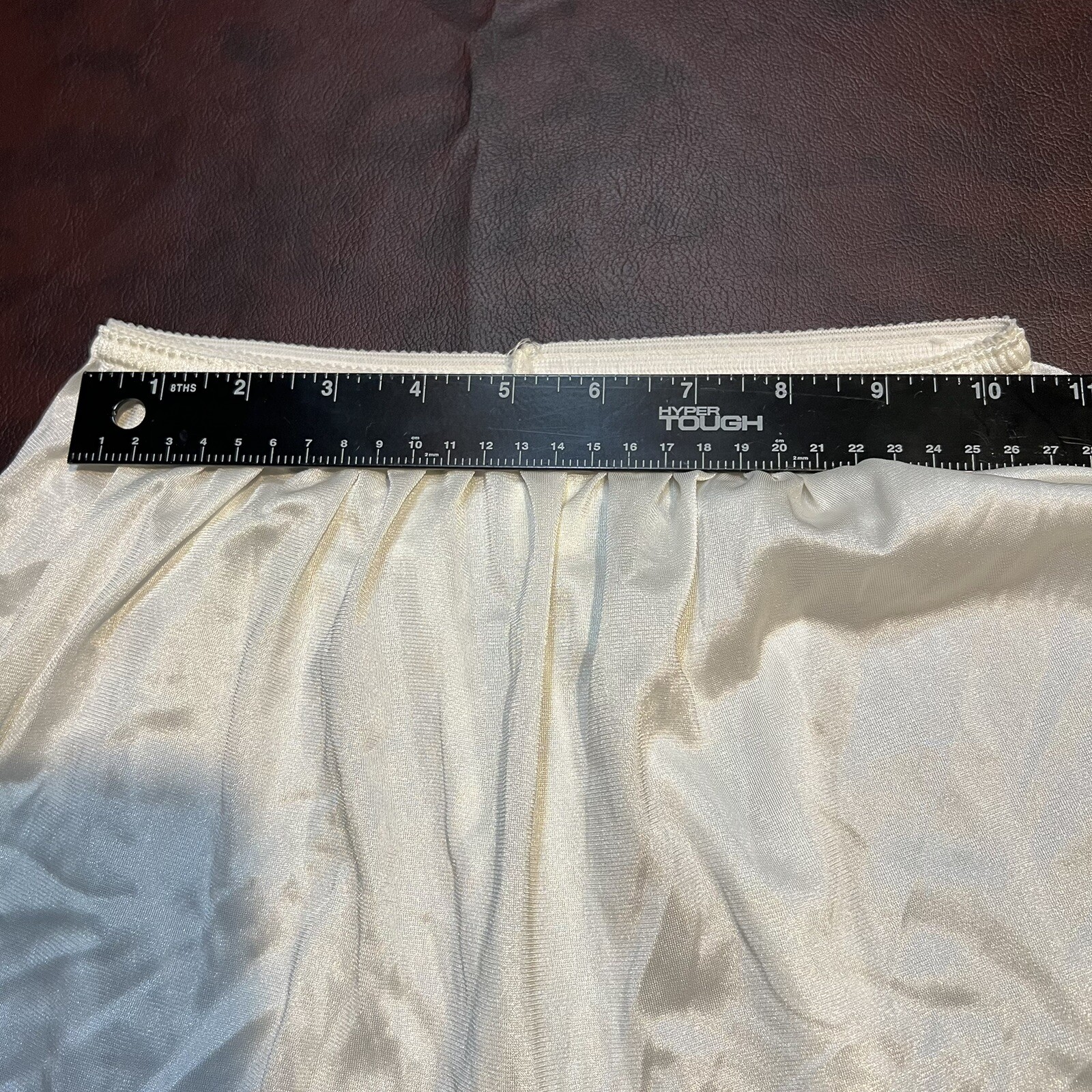 Vintage 70s Fortune Elastic Waist Slip Skirt Size M Lace Trim Cream One Slit