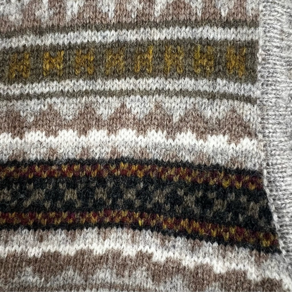 Vintage 80s 90s pure wool grey tan fair isle button front grandpa sweater vest M