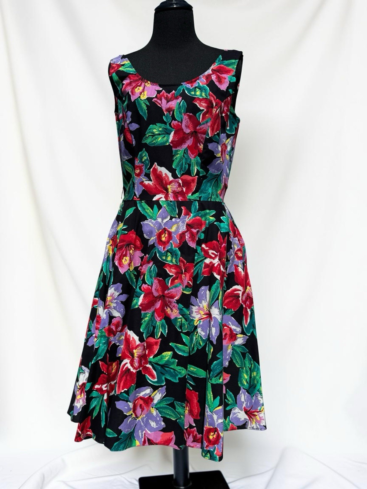 Vintage 80s d.b.a. L.A. Tropical Floral Party Dress Size 11 Fit Flare