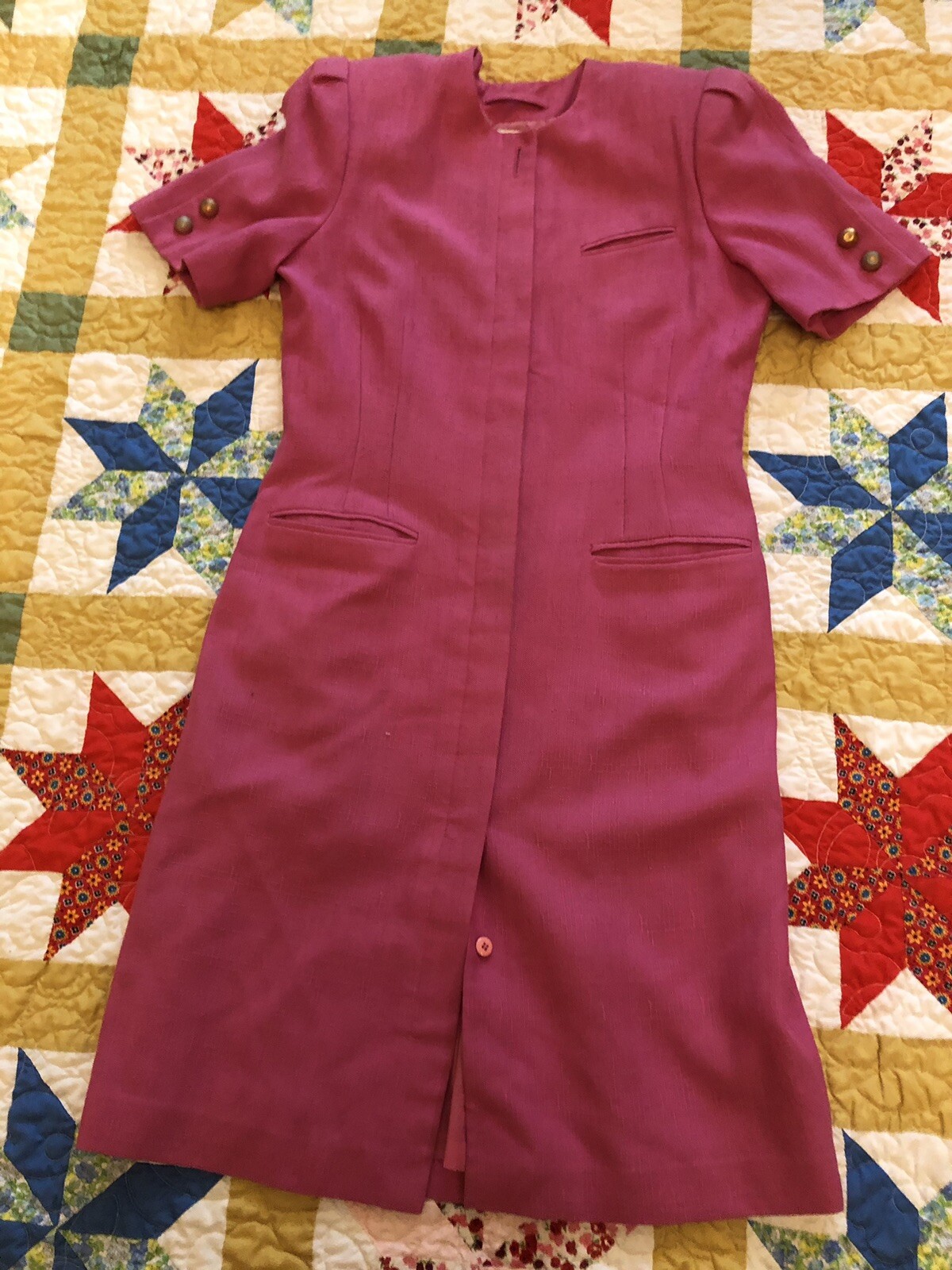 Vintage 80’s-90’s Kasper for ASL Hot PinkSheath Front Button Short Sleeve Dress