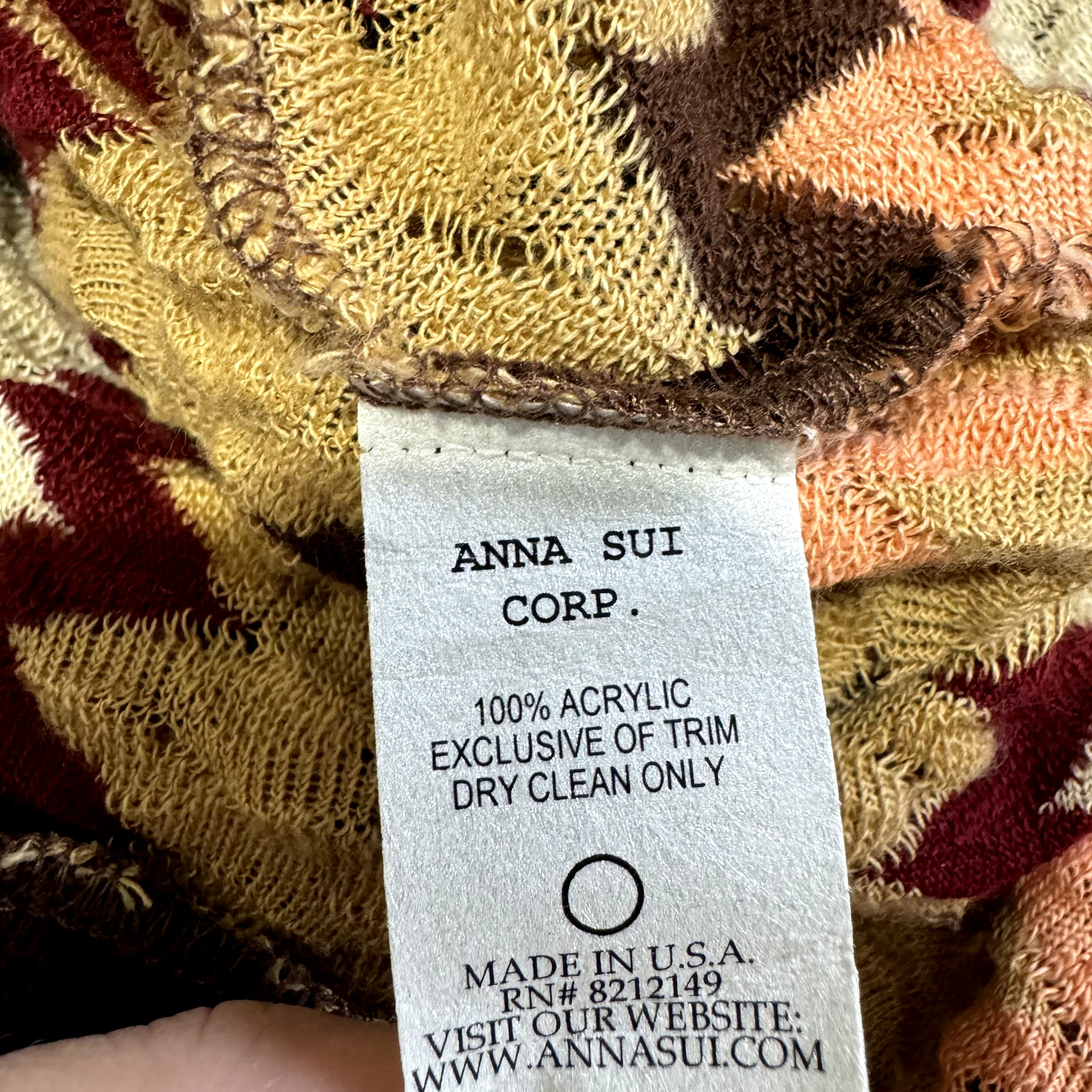 Vintage 90s Y2K Anna Sui Sweater 12 / L Chevron Cardigan Knit Tan Brown Retro