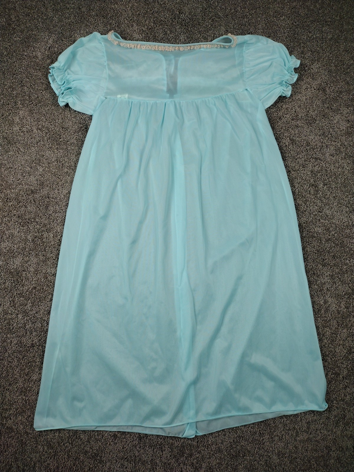 Vtg Chiffon Robe Blue Sheer Fairy Coquette Sz M Baby Doll 100% Nylon W Lace