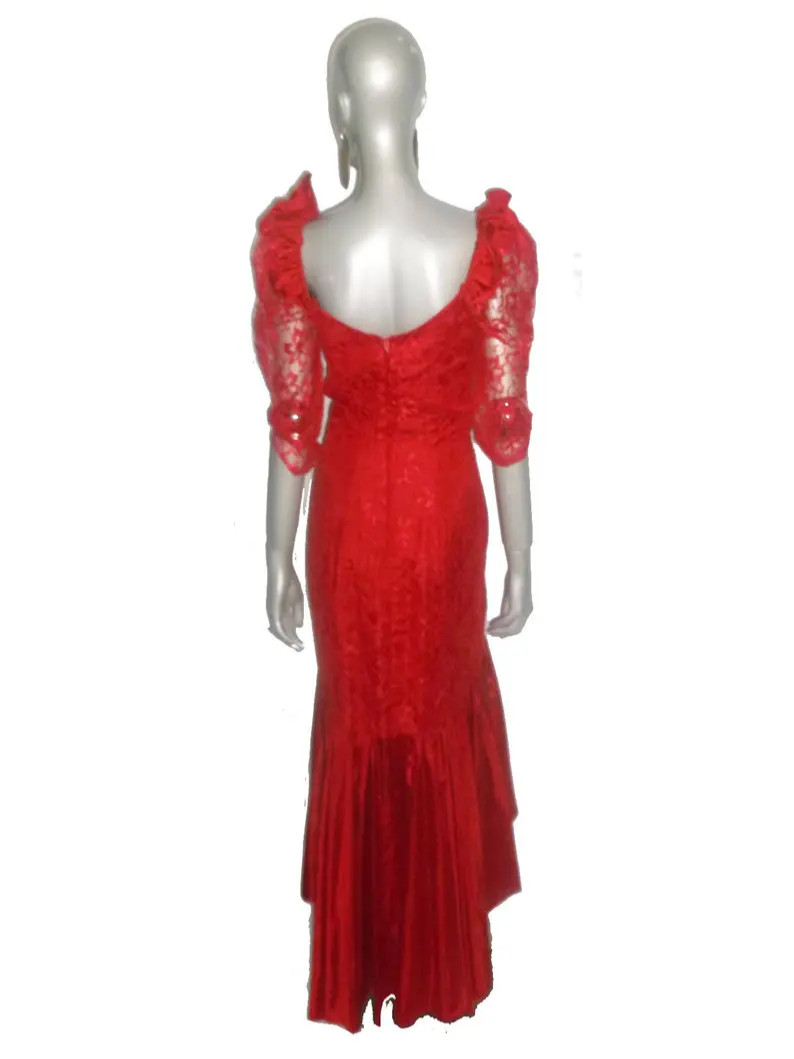 VTG Red Bridals Originals ILGWU High Low Lace Taffeta Multi-functional Dress 10