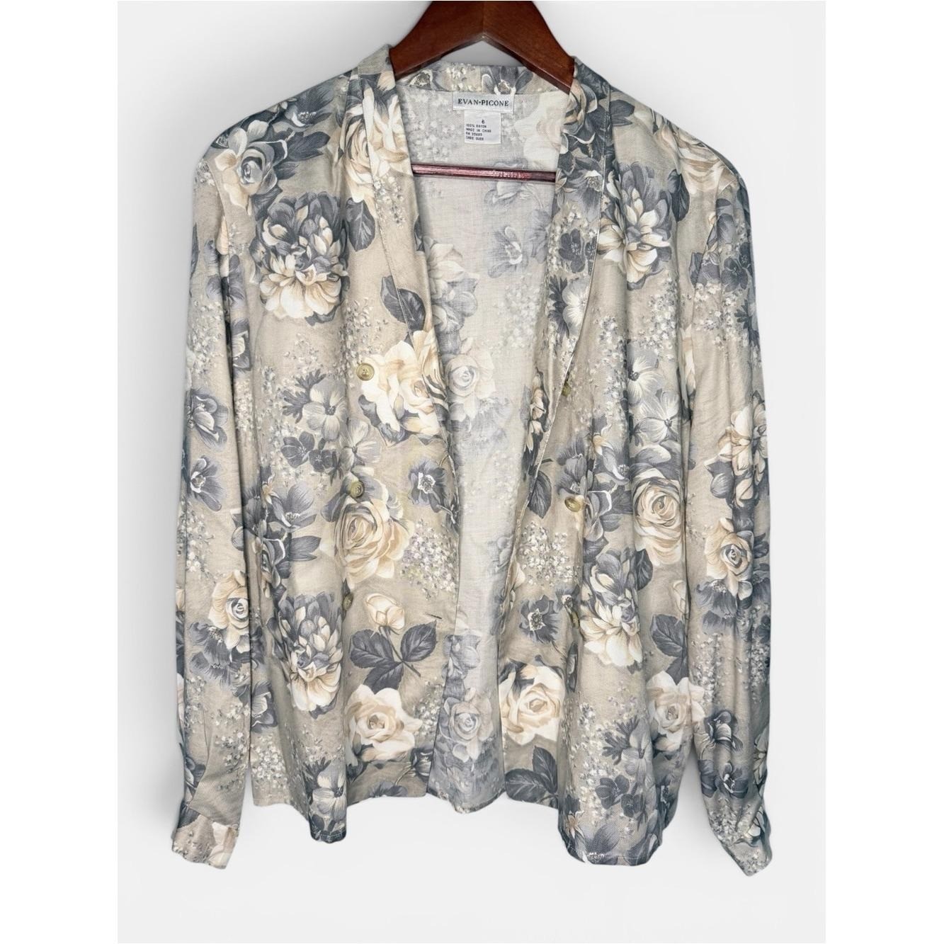 Vintage Evan-Picone Oversized Floral Button Blazer Cardigan Cottagecore | Size 6