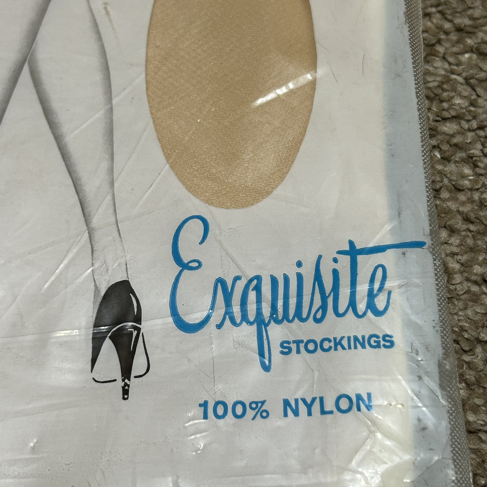 NWT NOS Vintage Exquisite Beige Seamless Mesh Stockings Hosiery Pinup Sz 9 1/2