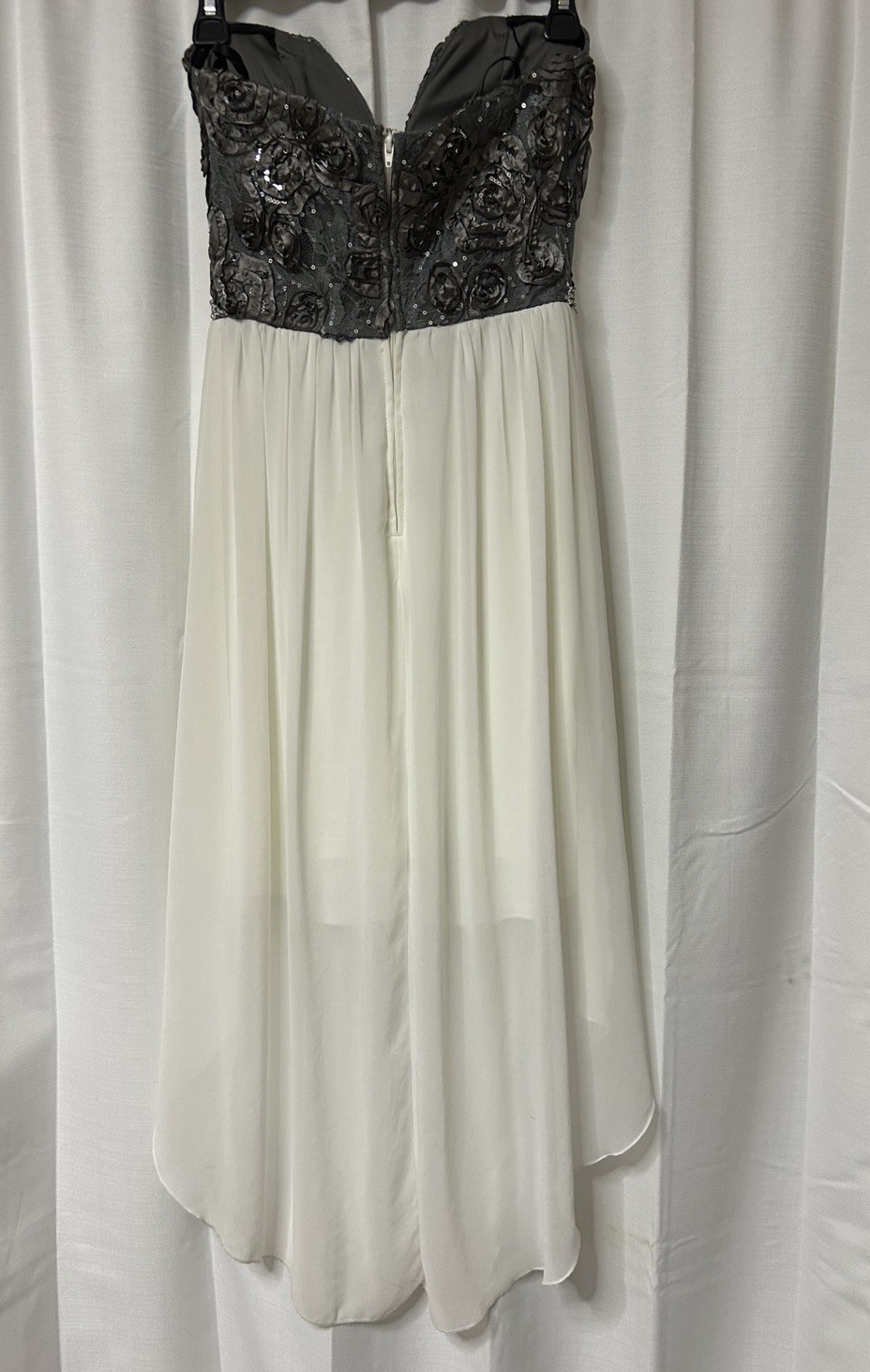Vintage Deb Formal Prom Dress Hi Lo Sequin Strapless Silver White Y2K 3