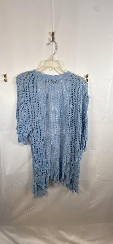 Vtg 90s Brownstone Studio 2pc Cotton Crochet Skirt Cardigan Set Blue Plus Size 2