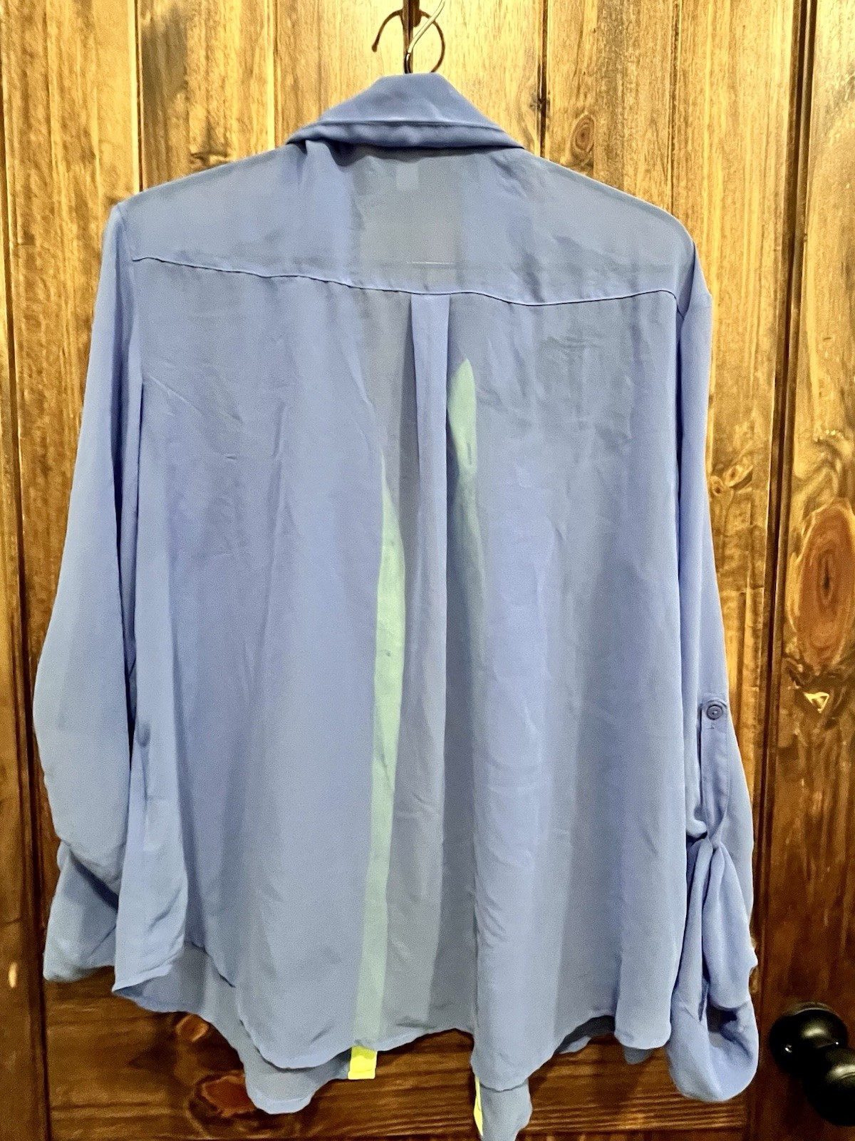 Vintage ~ Decree ~~ Sheer Roll Up Sleeve Button Down Collared Blouse ~ (Size XL)