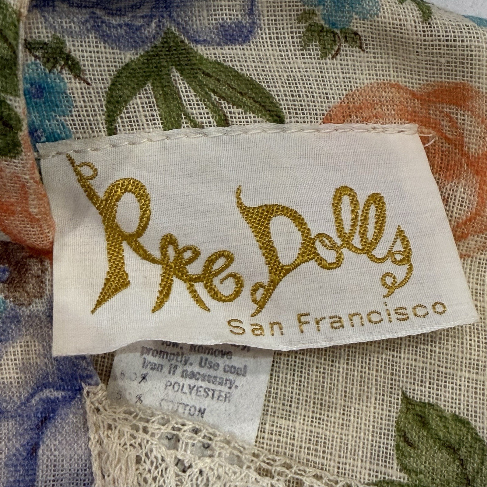 1970s Rag Dolls San Fransisco Floral Maxi Dress XS Tall Tiered Lace Hem Garden