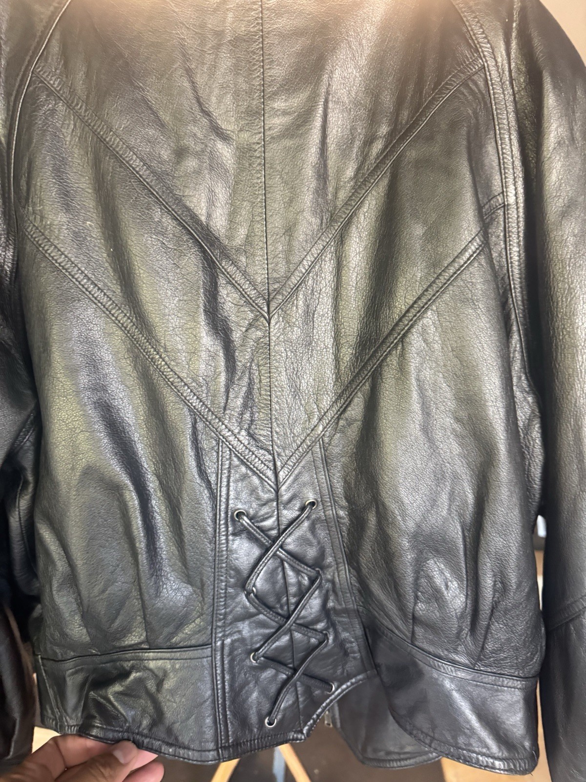 Vintage 1980s Wilsons Leather Jacket L – Black Thinsulate Moto Coat Lace Back