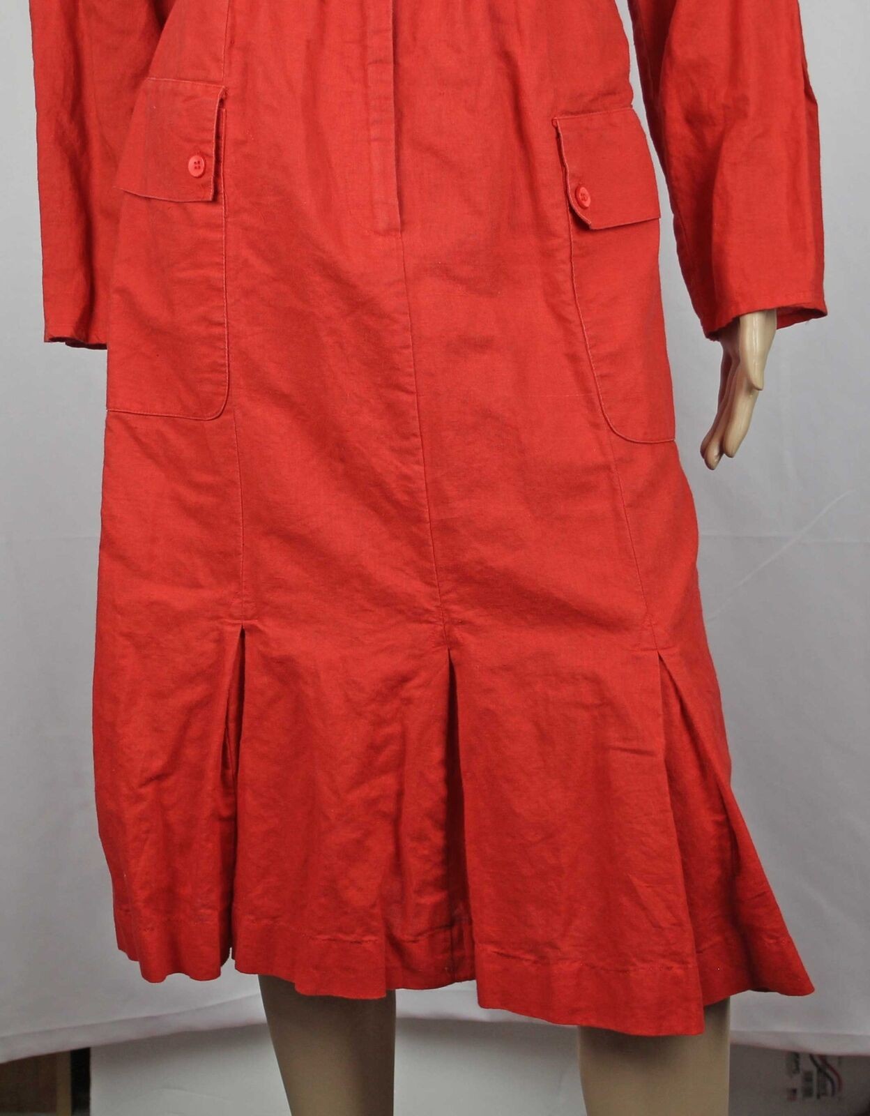 1980s Vintage Red Cargo Utility Dress Cotton Shirtdress Pockets Melissa Lane 12