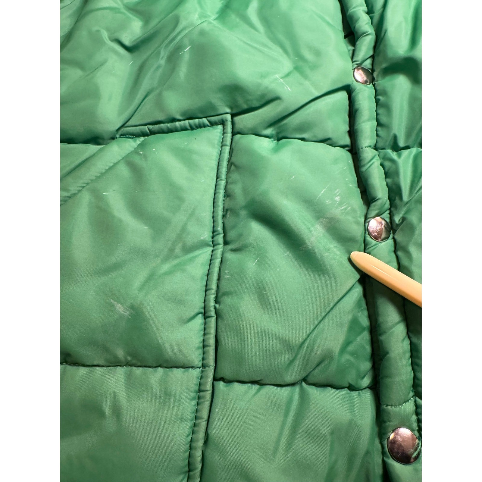 Vintage Swingster Women L Puffer Vest Green Snap Front Quilted Padded USA