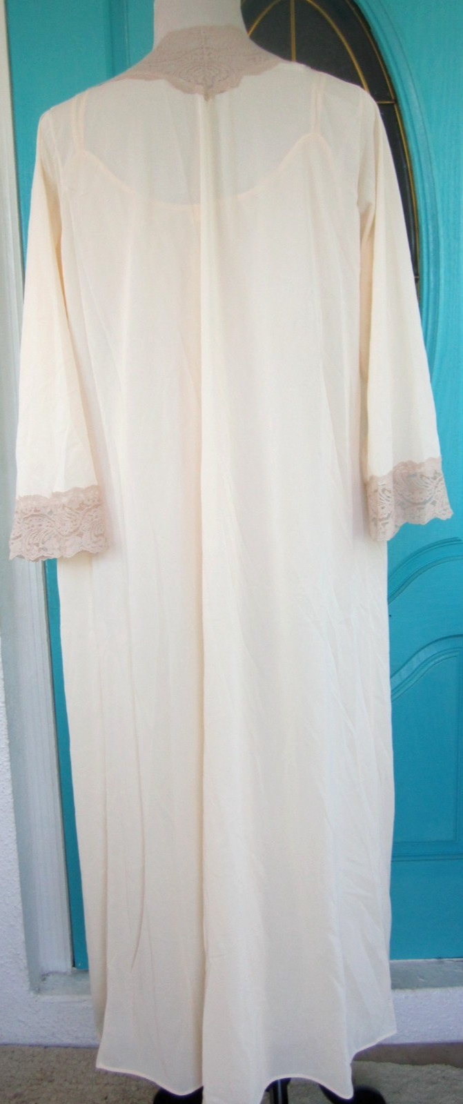 Vintage Mary Barron Nightgown Lingerie Long Creme Negligee & Robe Ivory Size M