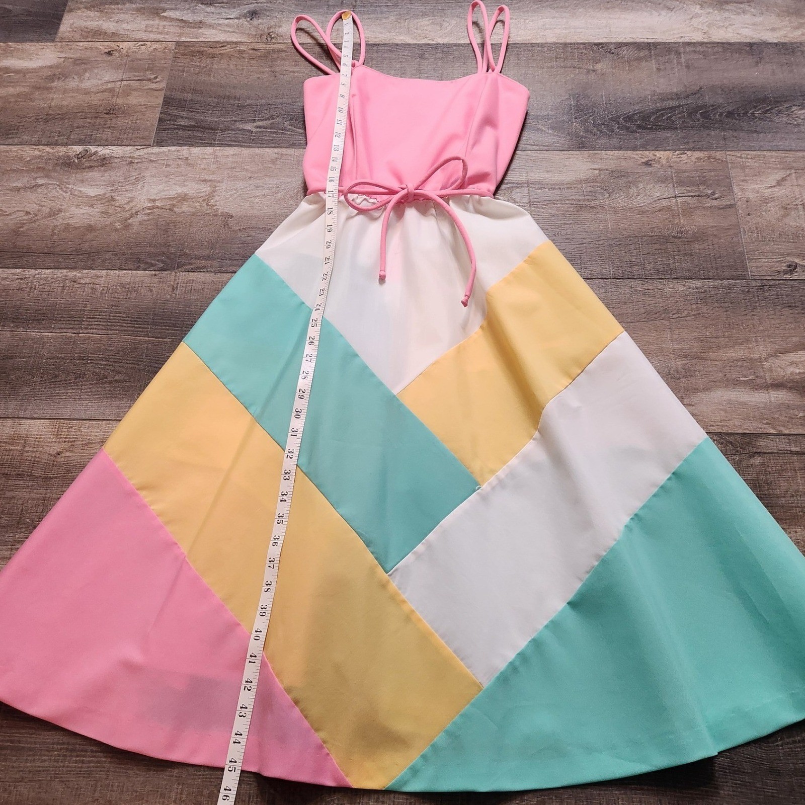 Jenni Vintage Sundress Women XS Pink Pastel Colorblock Excellent Fit Flare 70s