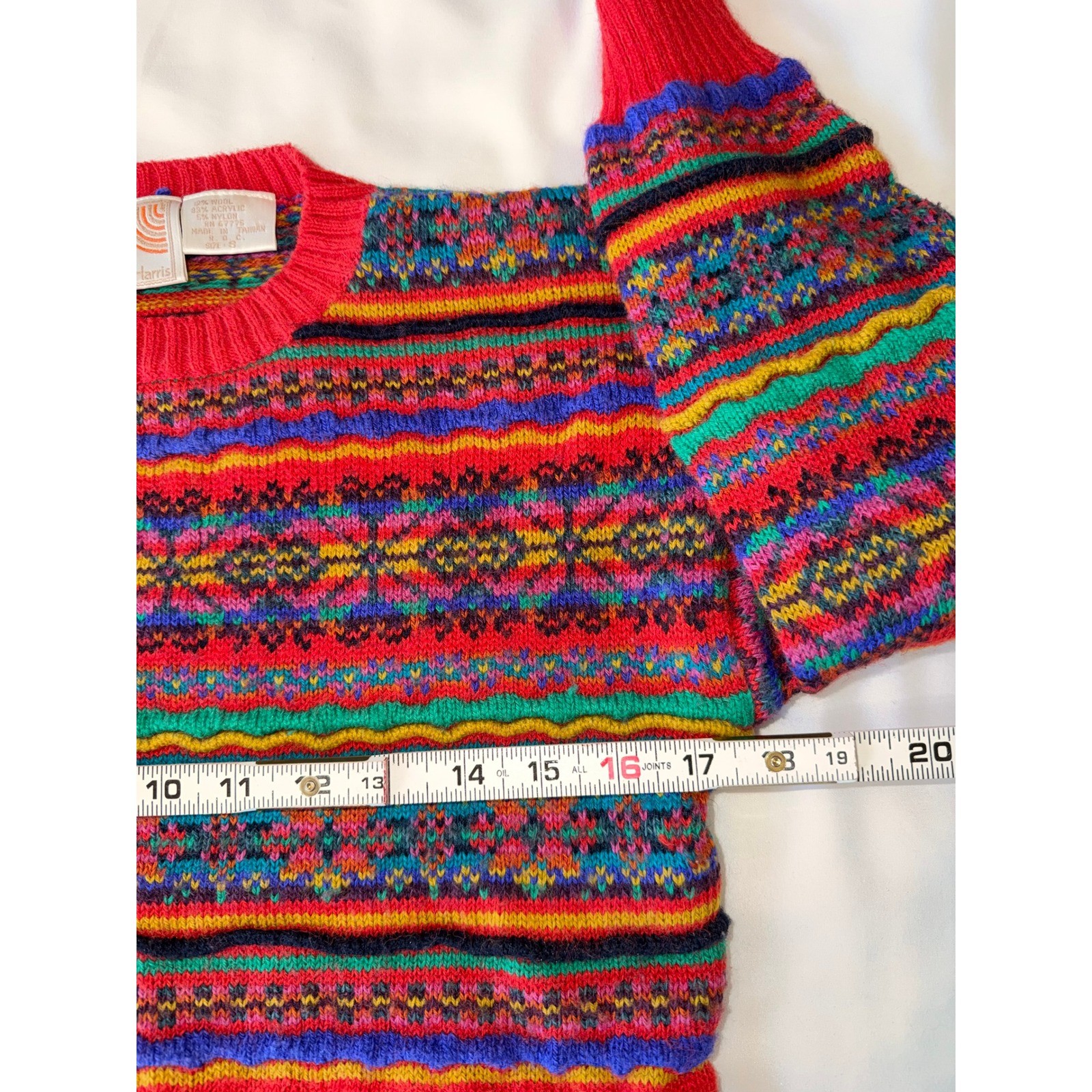 Vtg 80s 90s Paul Harris Coogi Style Bright Geometric Pattern Knit Sweater Small