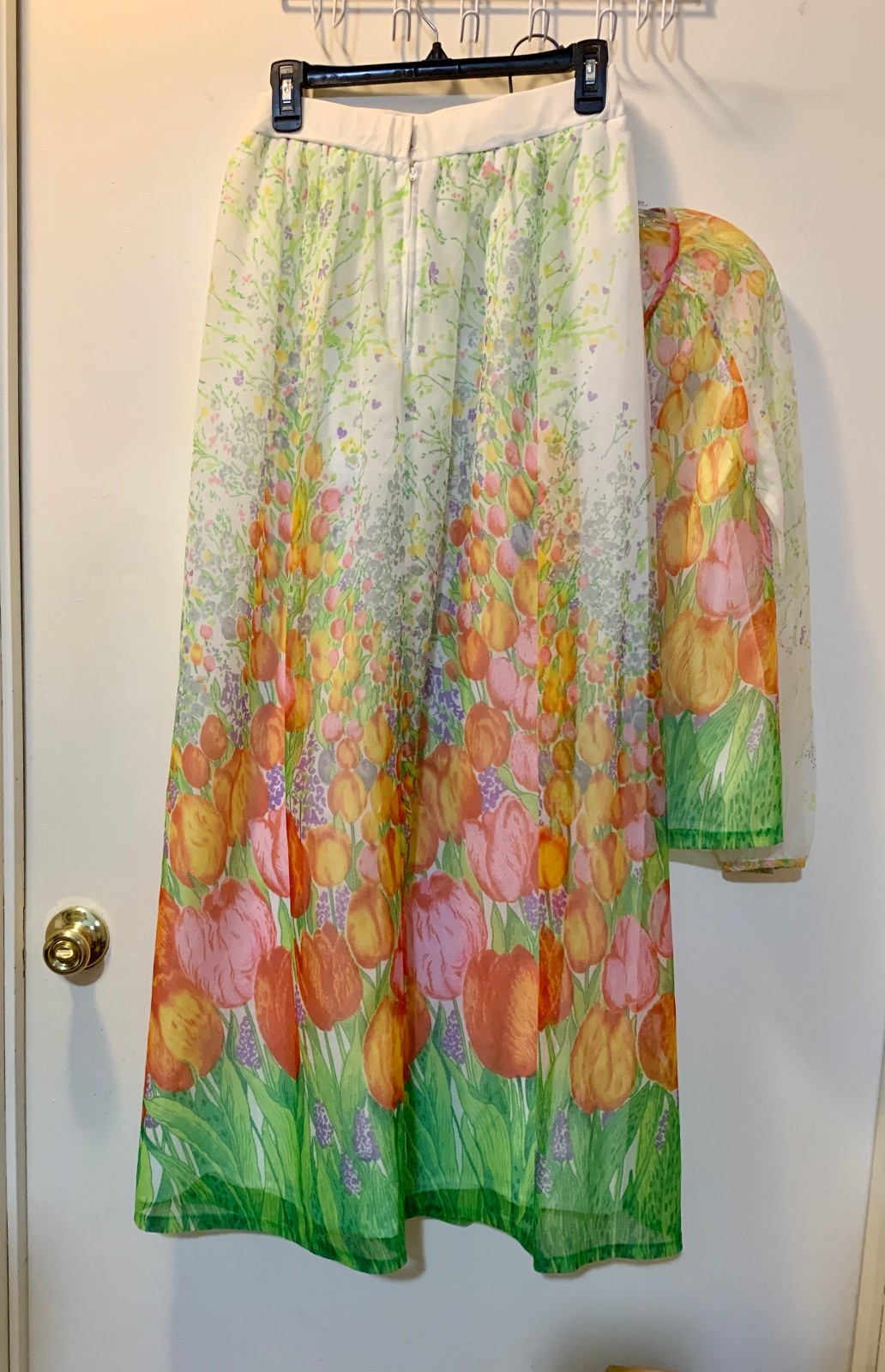 Vintage Wilroy Traveller Sheer Tulip Floral Garden Blouse & Maxi Skirt – 1960’s