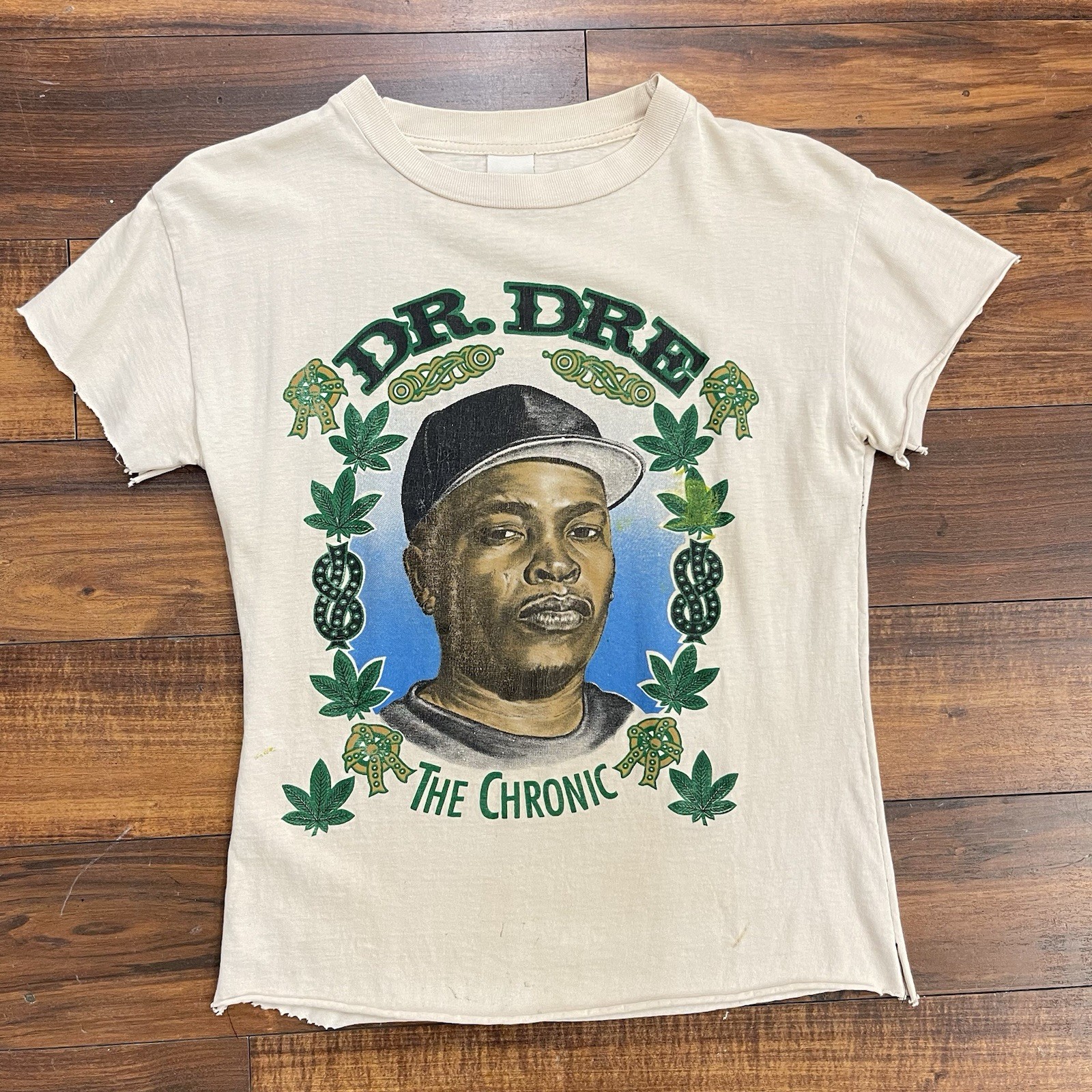 Vintage 90s Dr Dre The Chronic Hip Hop Rap Tee Womens M Distressed Cropped Cut