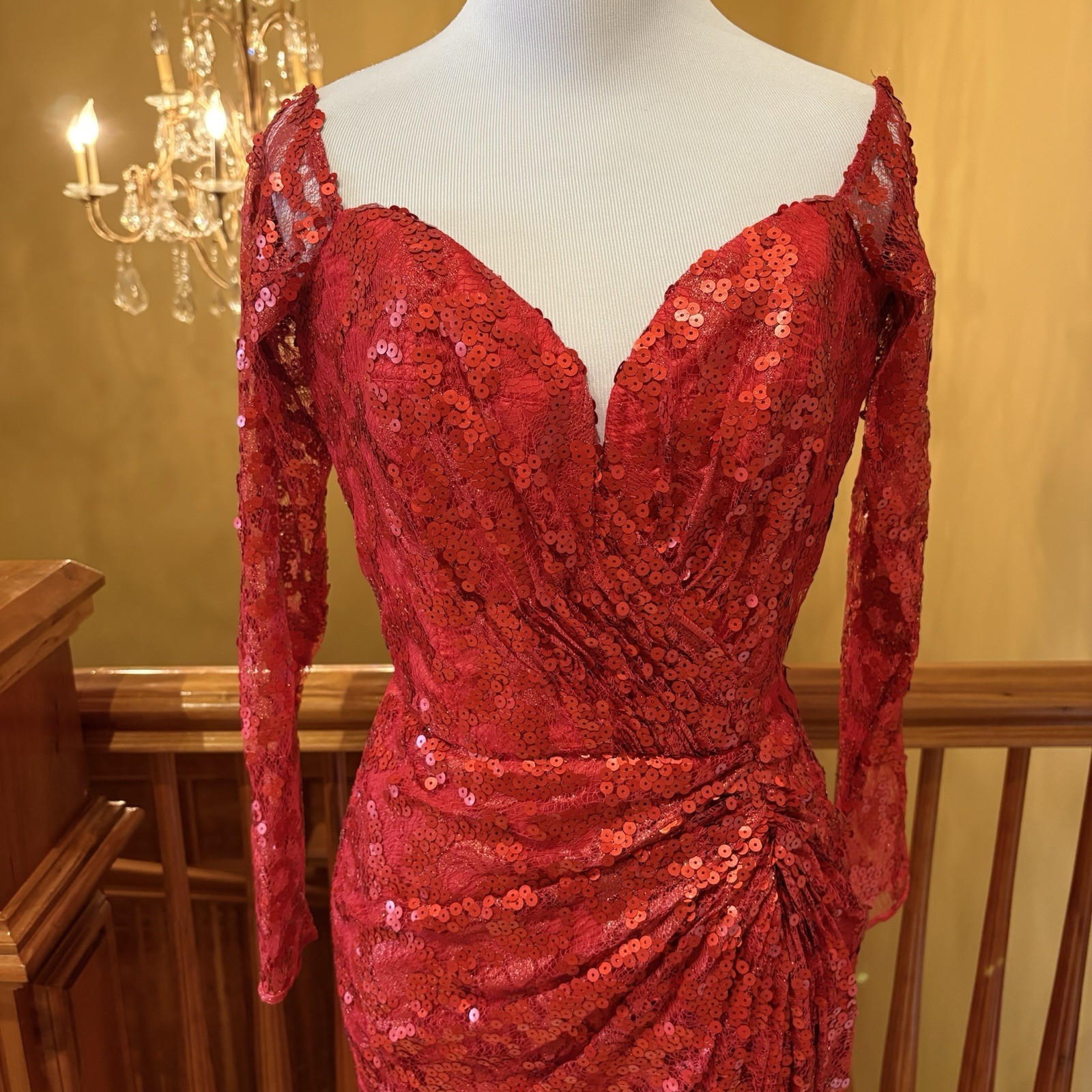 1980s Vicky Tiel Vintage Red Sequin Beaded Metallic Lace Nordstrom Dress 6