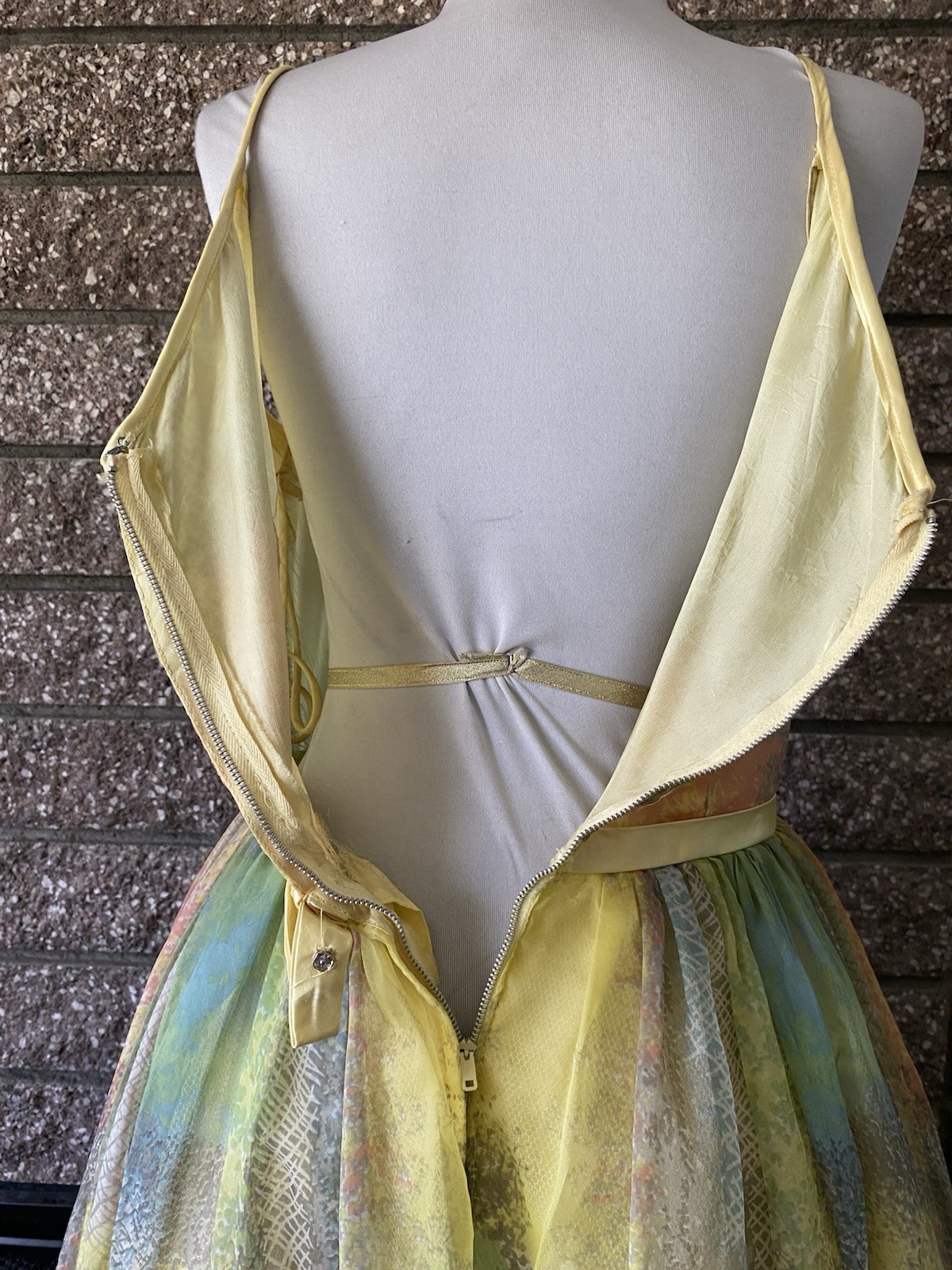 Vintage 1950s Colorful Party Dress Petticoat Fall Spring Watercolor Yellow small