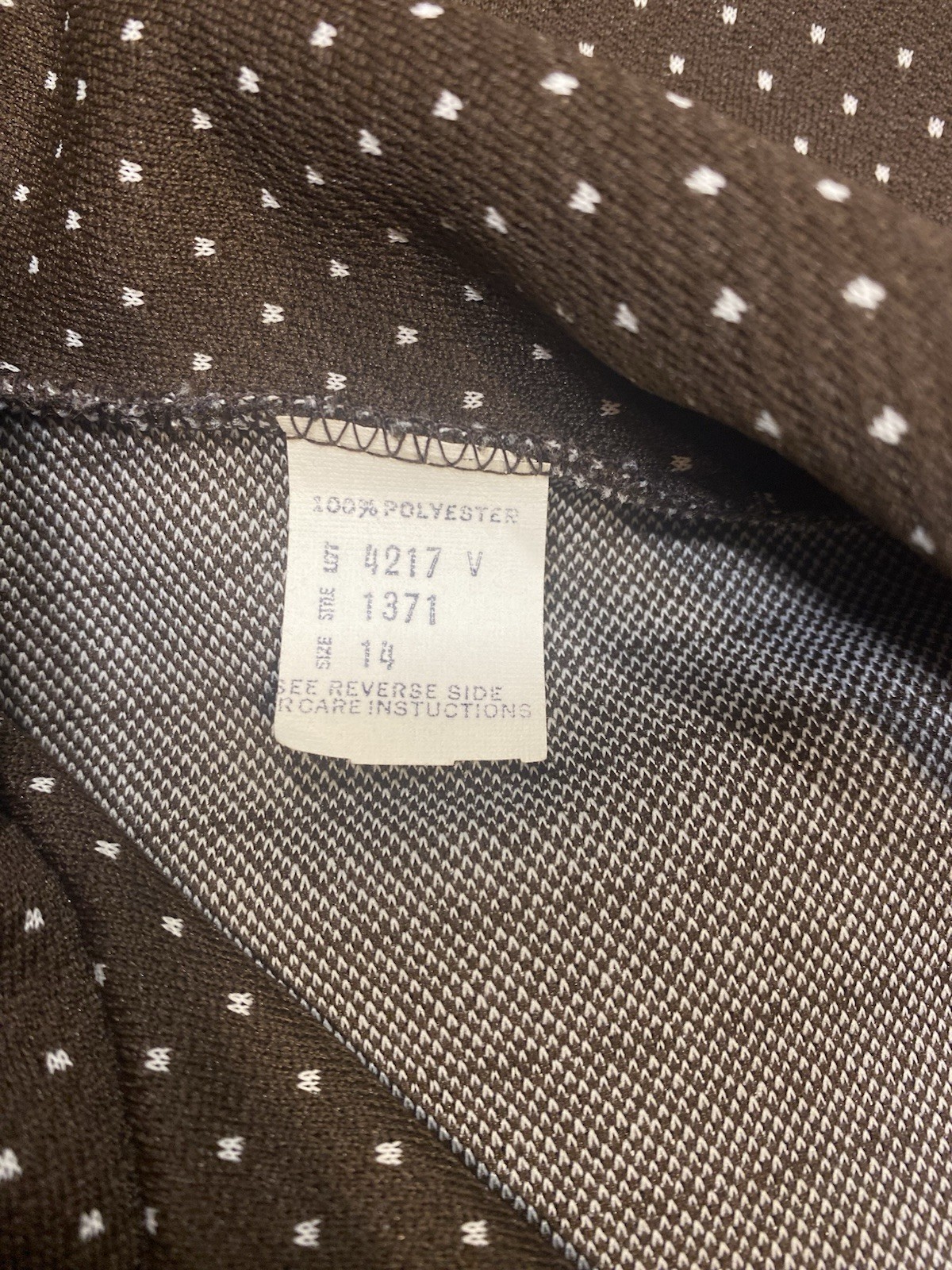 Women’s Vintage Top SIZE LARGE 14 brown polka dot yoke 60s 70s point collar