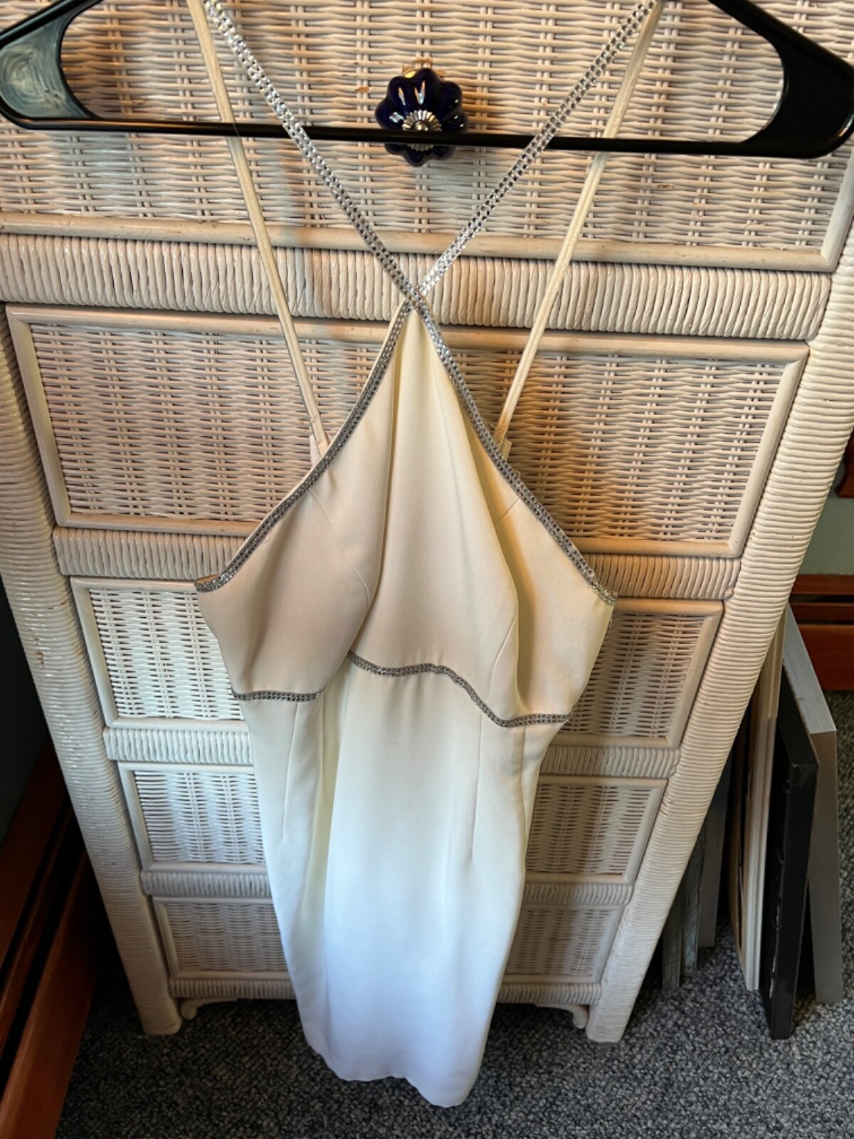 White vintage 90s cocktail dress halter style with silver sequins size 2 lined