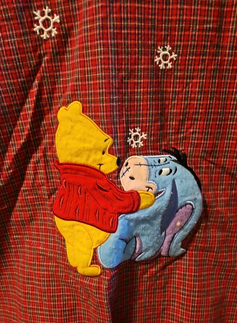 Disney Store Winnie the Pooh Nightshirt L/XL Red Plaid Eeyore Vintage Sleepwear