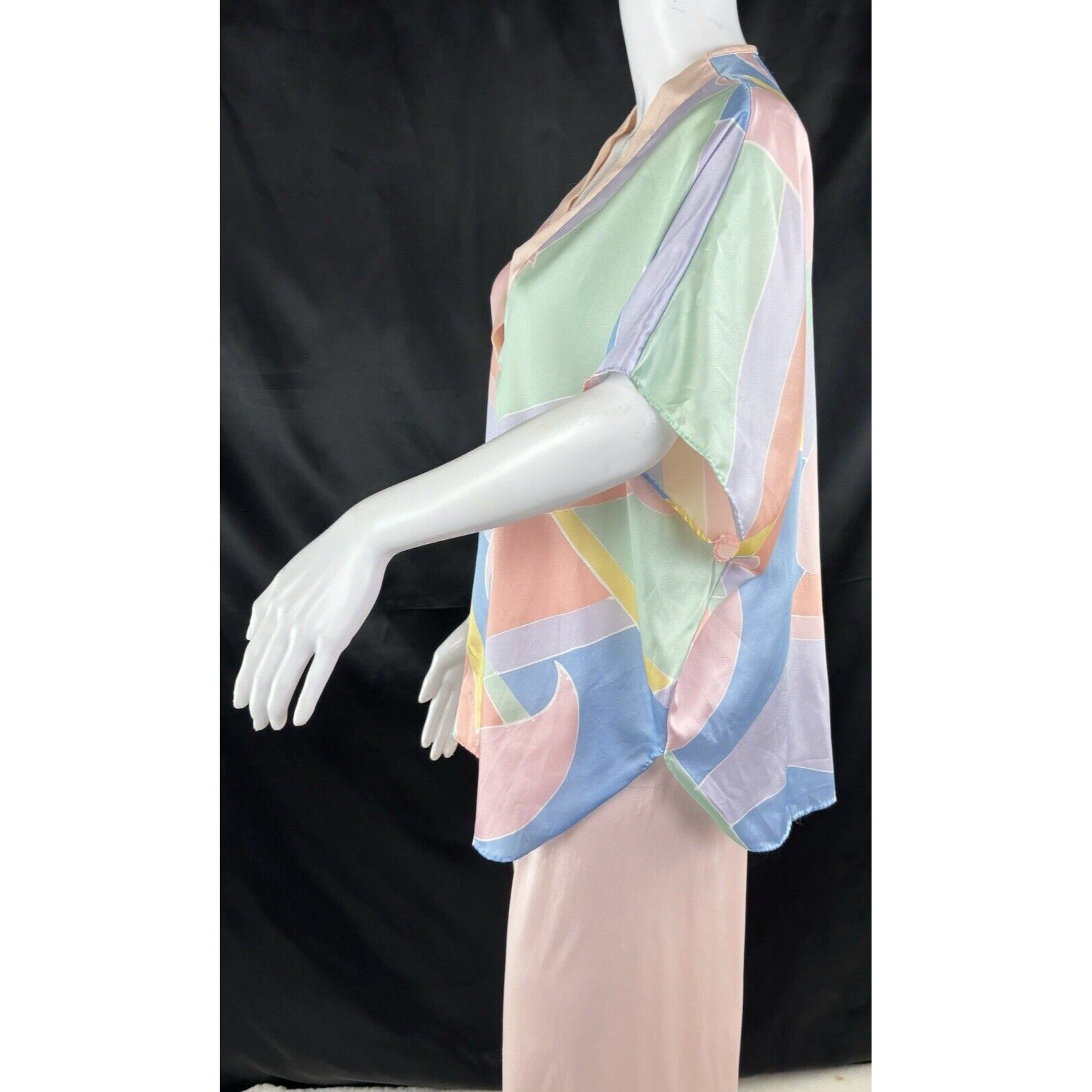 Yolande Mod Robe Satin Blouse Floral Shirt Pink Pants Vintage 80’s 3pc Lingerie