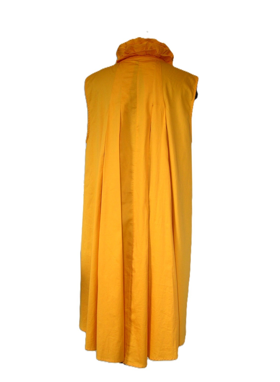 Vintage XL Marigold Cotton Dress • Ruffle Collar •Tent Style • 132″ Hem Sweep