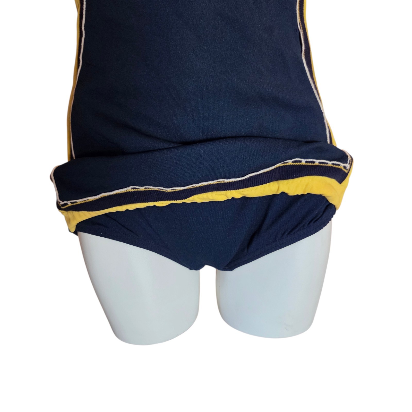 Vintage 50s 60s Blue Yellow Swimsuit M/L Playsuit One Piece Bathing Suit Pinup