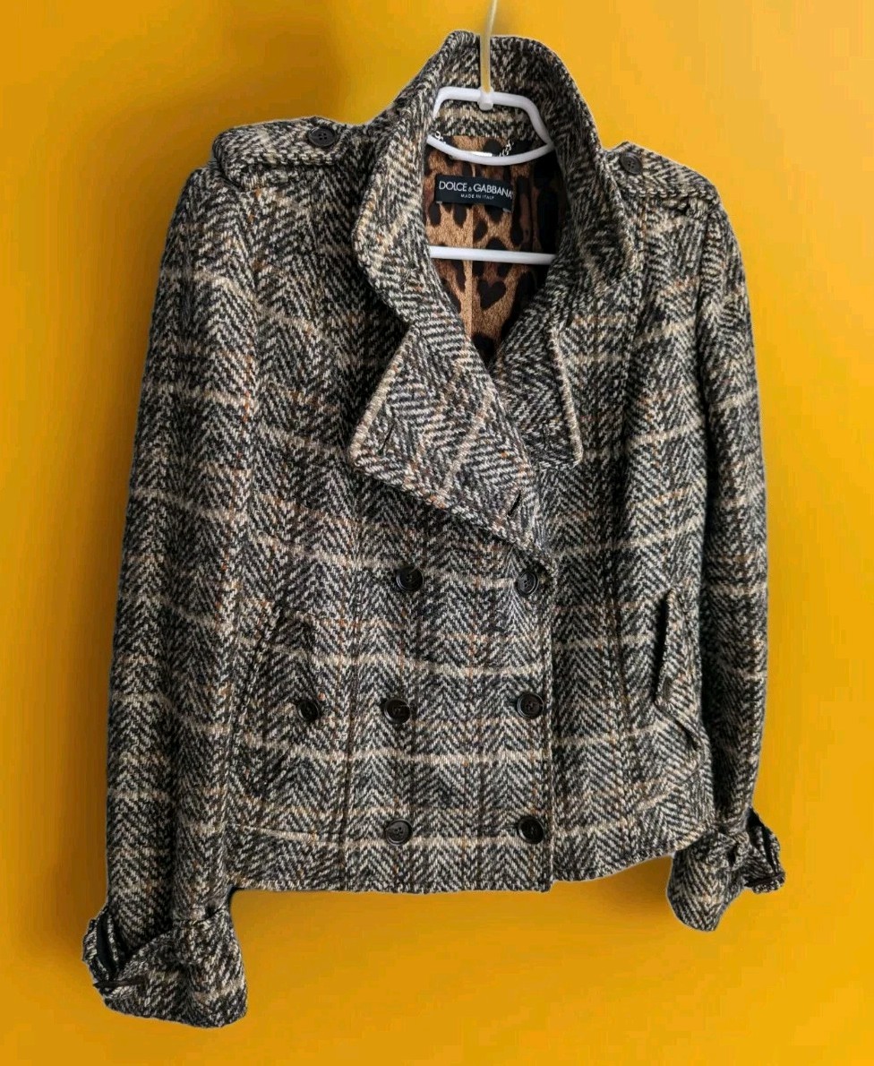 Dolce & Gabbana Wool Mohair Alpaca Short Coat Collar Double-Breasted Jacket 40 S