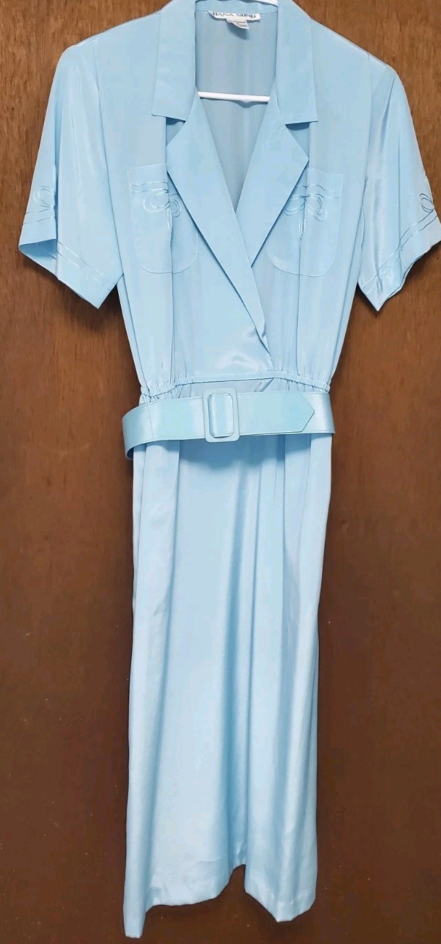 Vintage 60’s Shirt Dress Baby Blue Hana Sung Size 6 Short Sleeve Belted Pockets