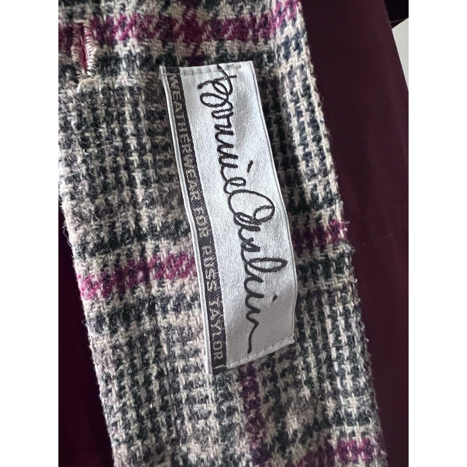 VTG Bonnie Cashin for Russ Taylor Trench Coat Burgundy Plaid Swing Long Large