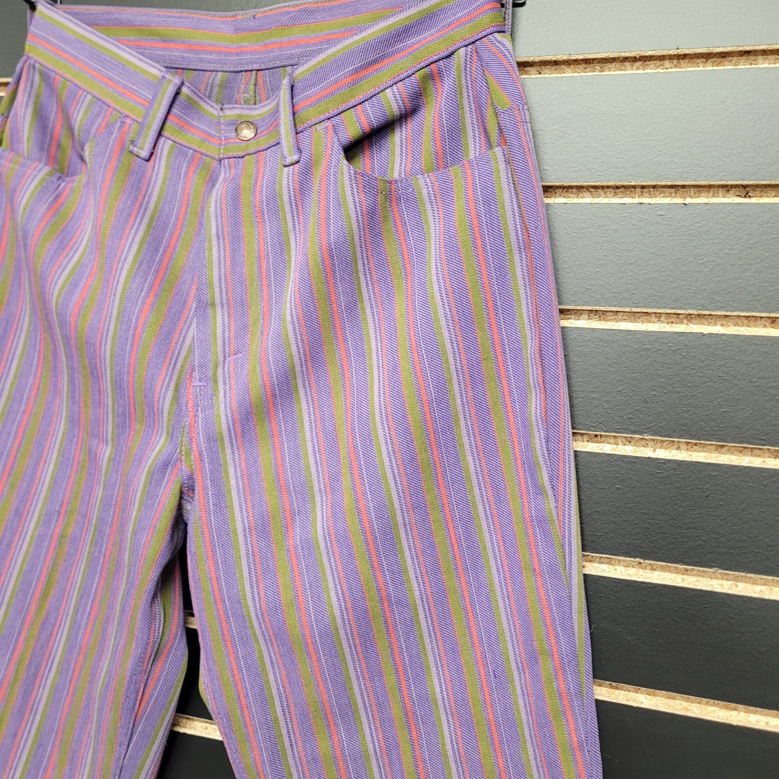 Vintage Levis For Gals Sta-Prest Pants Striped 70s Snap Button 26X32 Rare