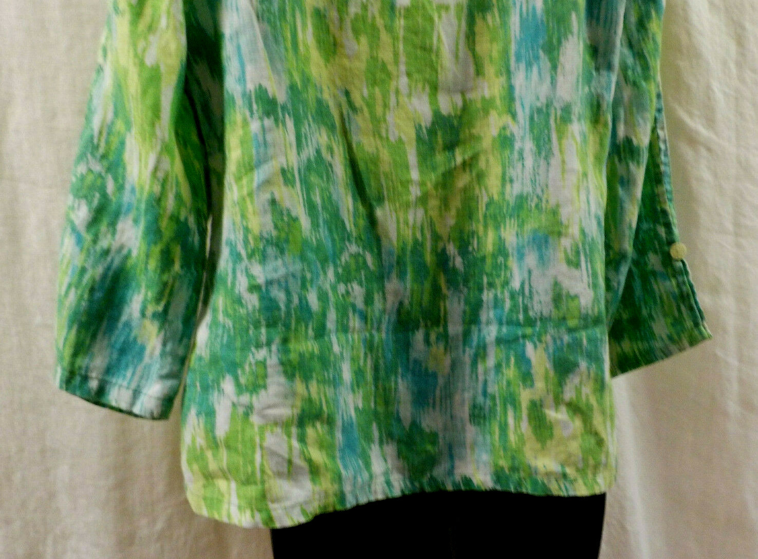Vintage 1980’s Choices Blouse Size S Multi Color 100% Linen 3/4 Sleeves Classic