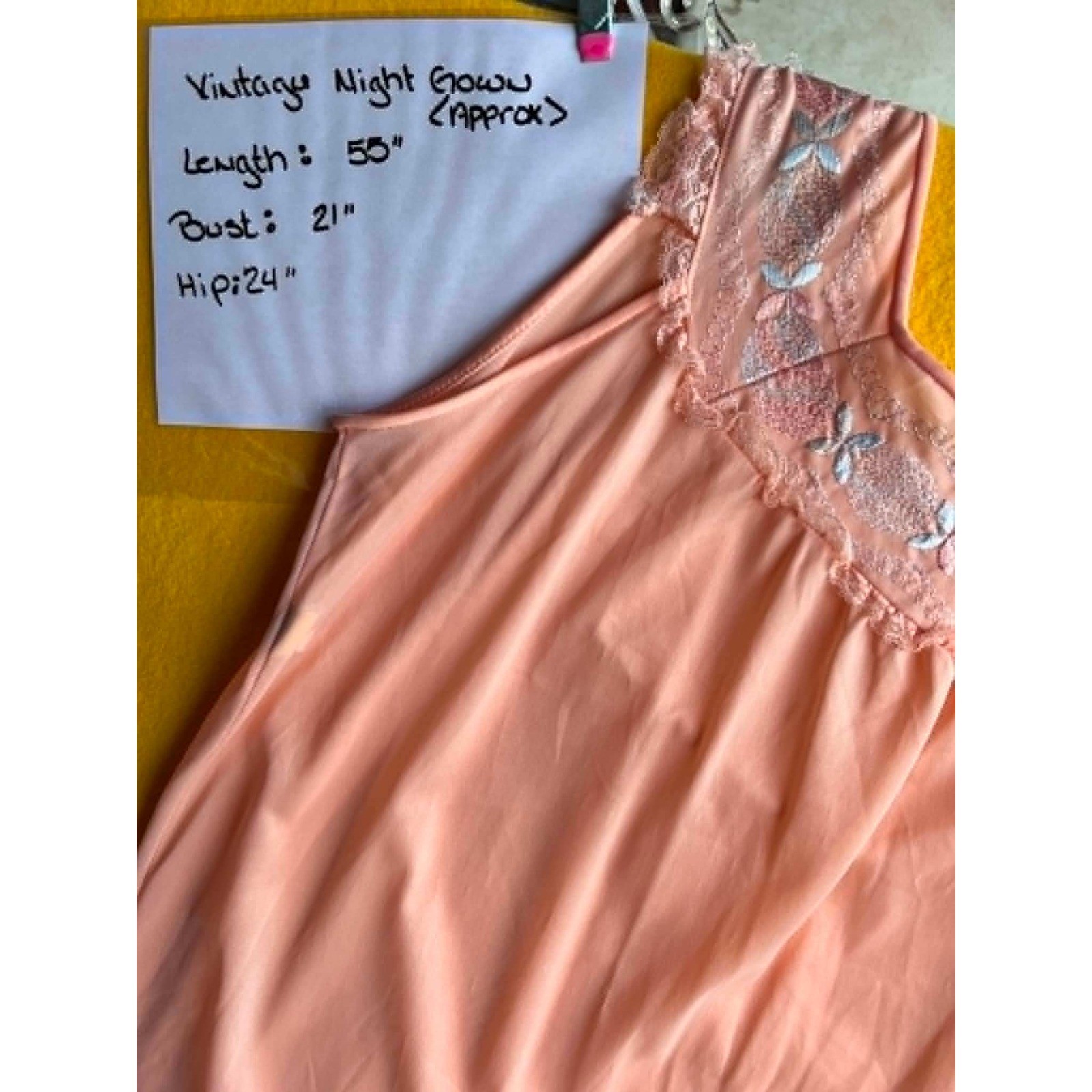 Vintage Katz Peach Nylon Nightgown Embroidered Lace Trim Sleeveless 26-05-19