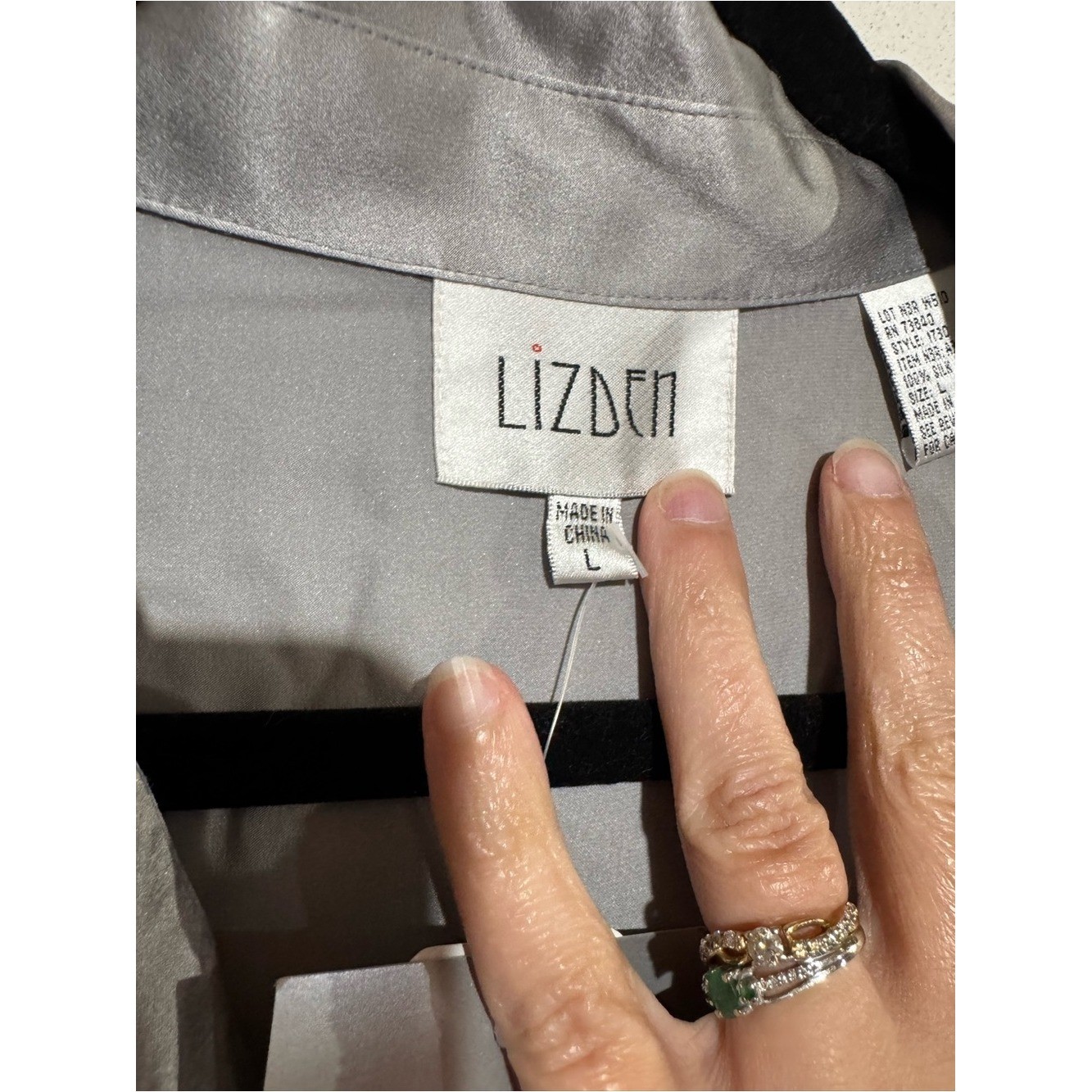 Vintage Lizden NWzt 100% Silk Blouse Sz Large Silver NYE Going Out Quiet Luxury