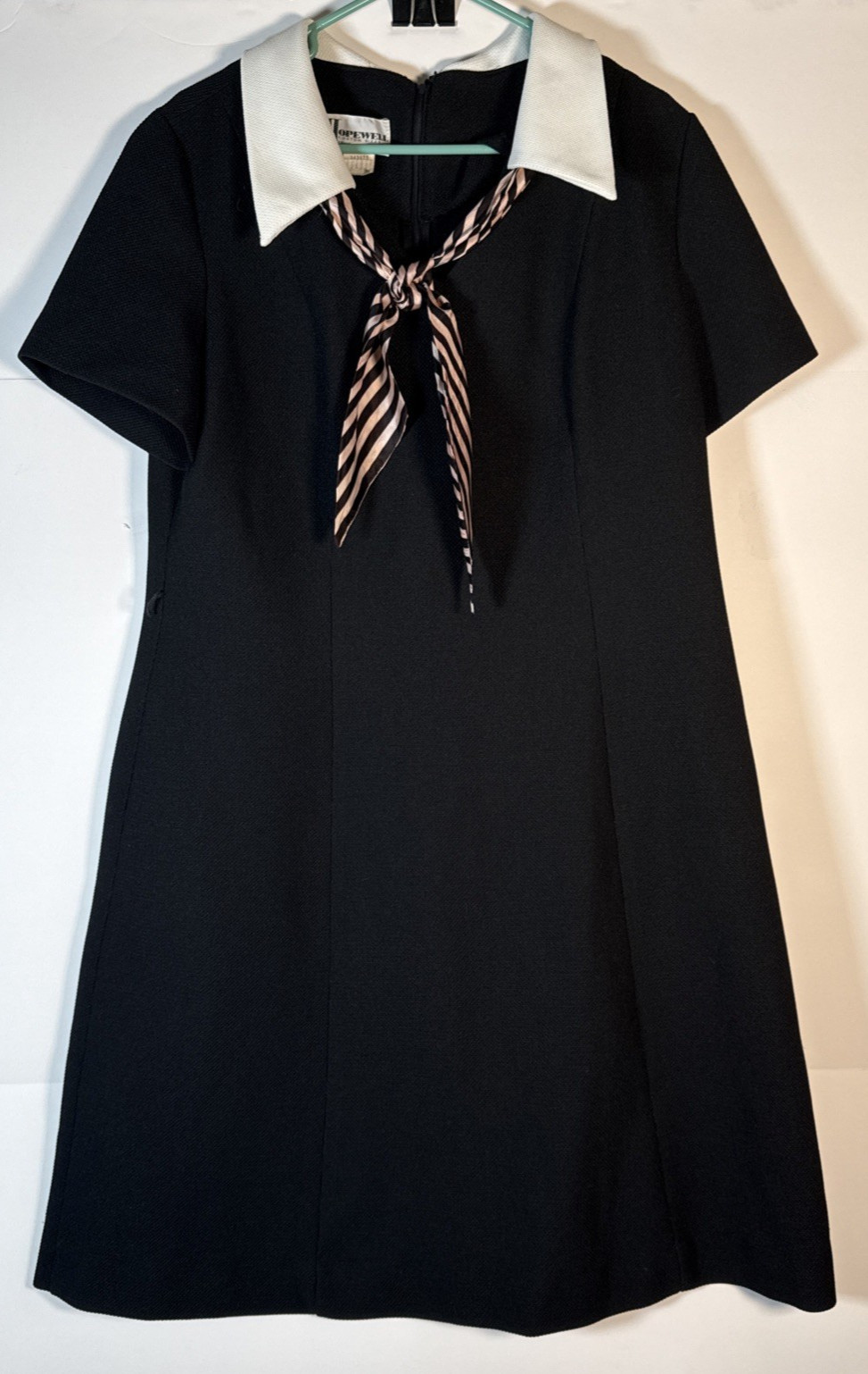 Vintage 70s Hopewell Logan Black Knit Dress Black 70s Big Collar Mod Plus 20C