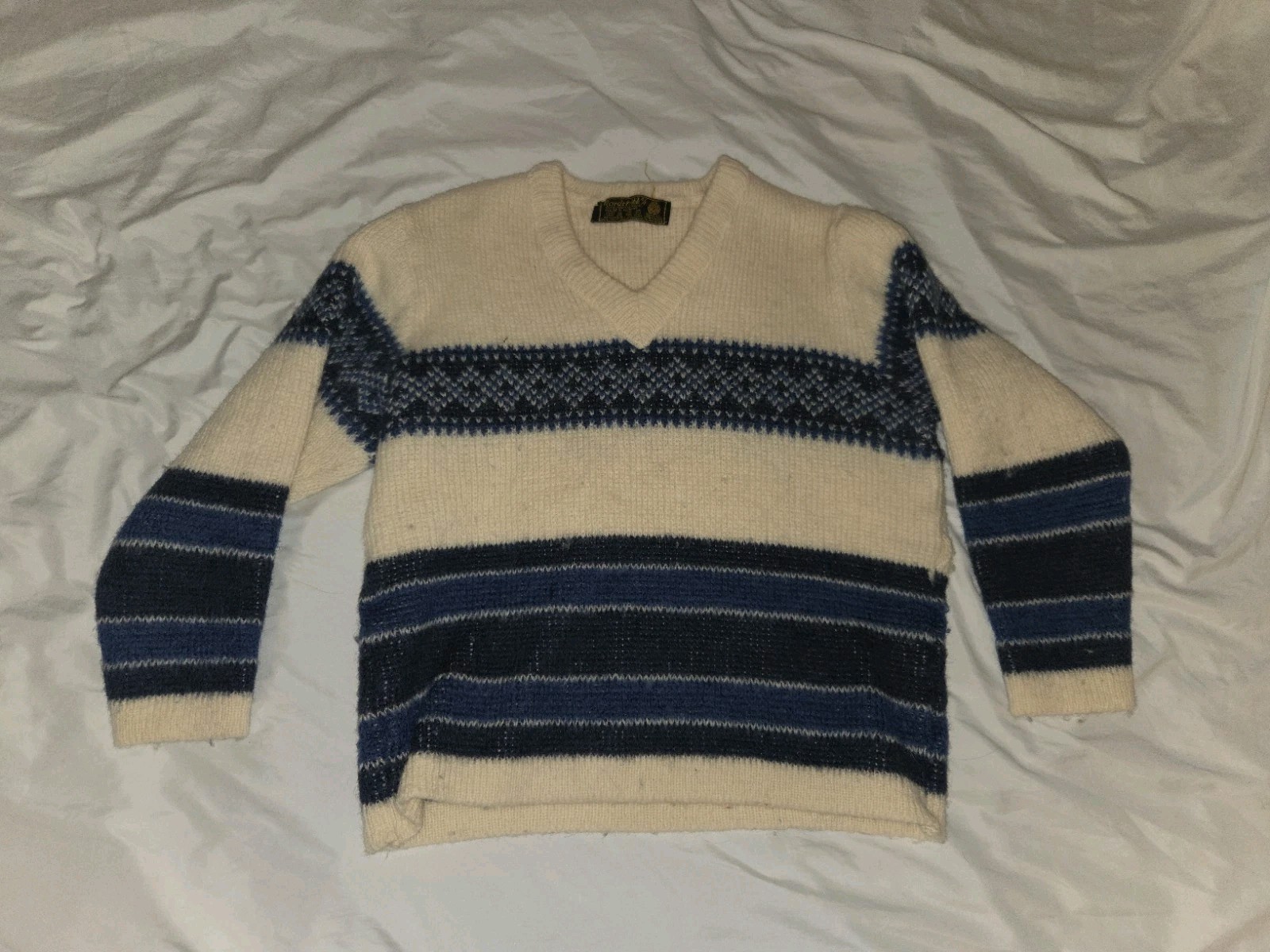 Vintage Nordstrikk Sweater Women’s Size 30 Virgin Wool Norway Cream Blue