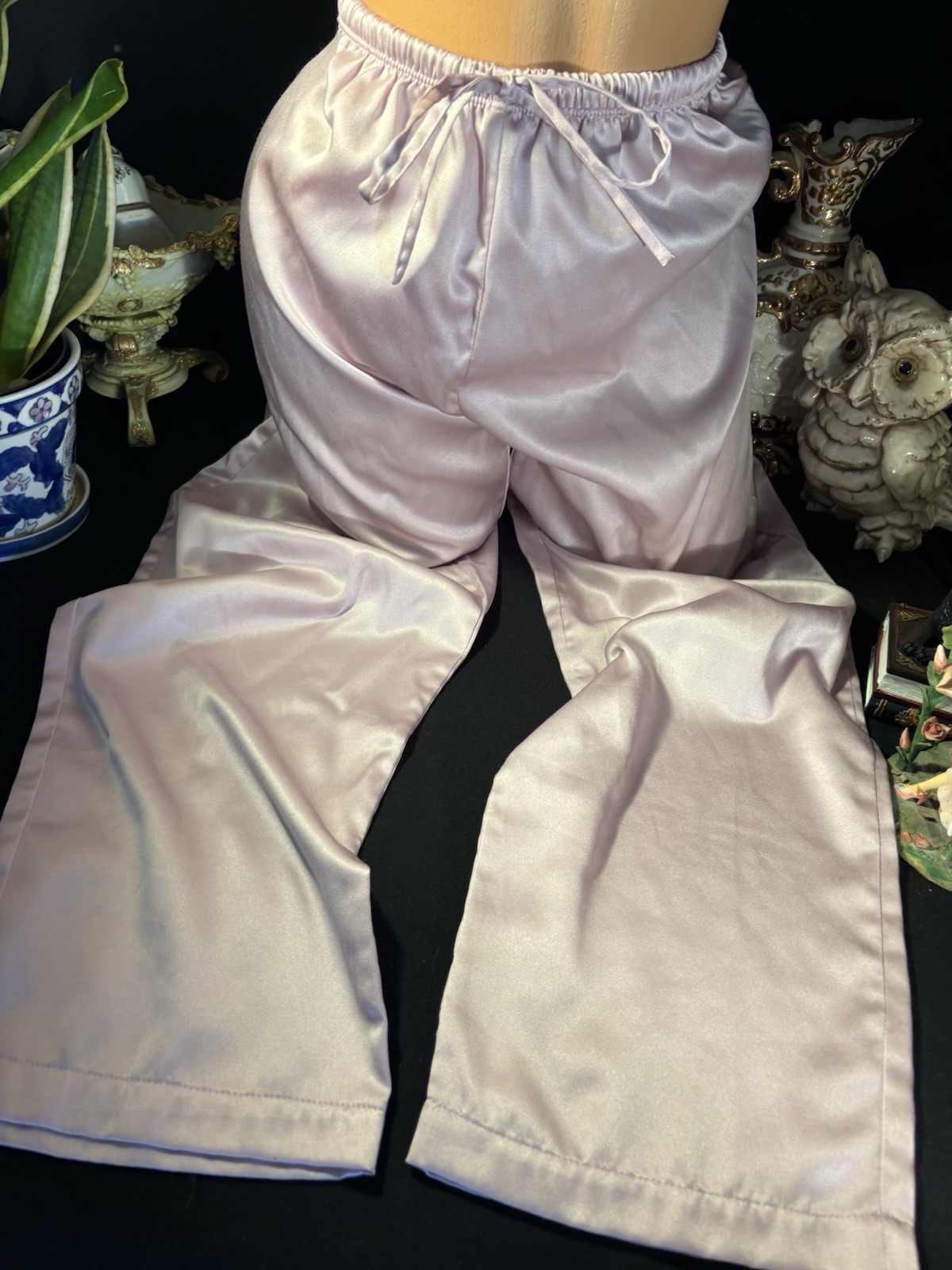 Vtg Satin Soft Lilac Purple Nightie PJ Lounge Nightie Pants Anastasia Pants S